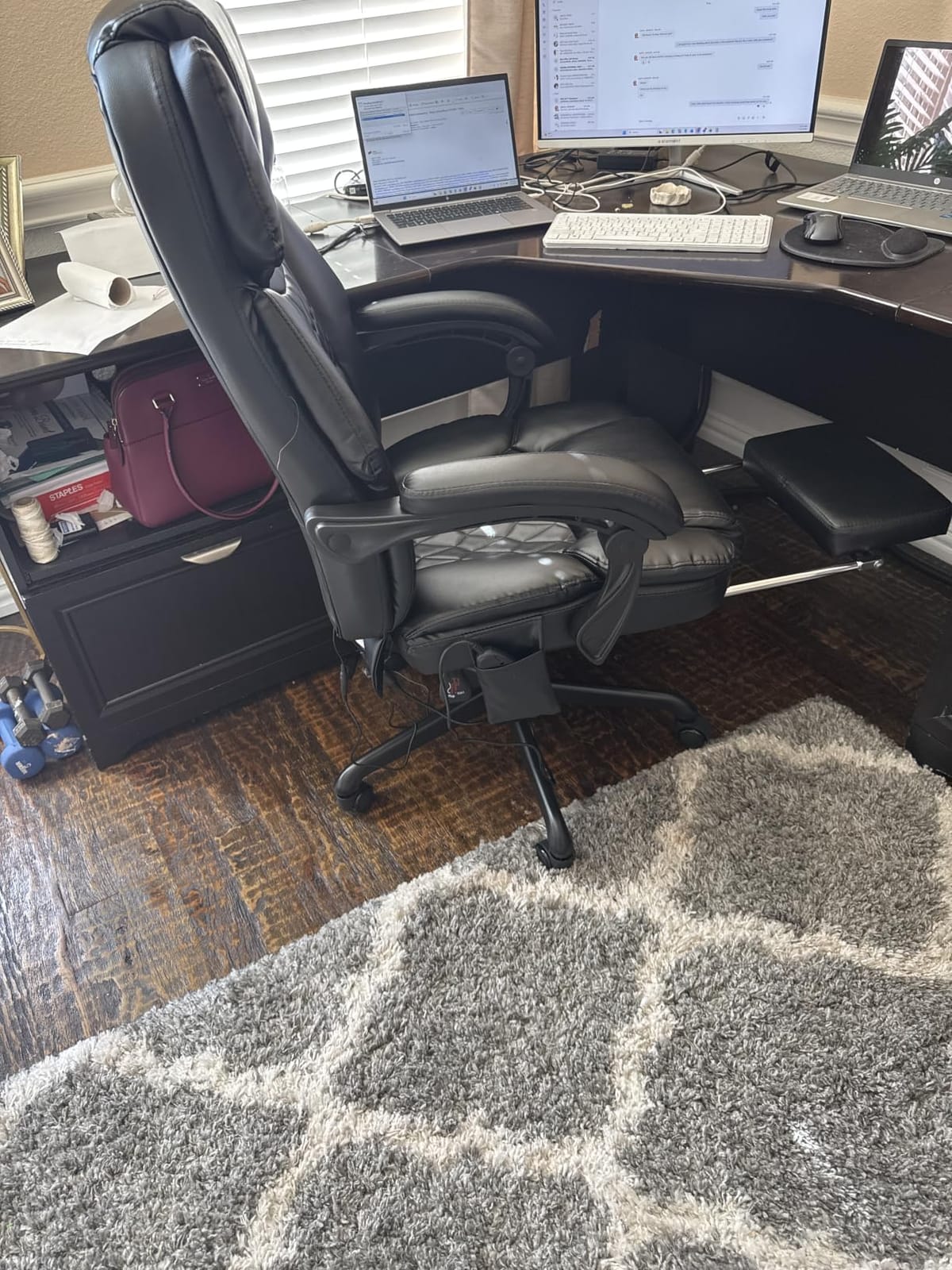 Massage Office Chair with Foot Rest 6 Points Vibration and Heat Home Office Desk Chairs for Heavy People 400lbs Reclining Managerial Chairs Ergonomic Executive Chair (Cream) customer photo 1