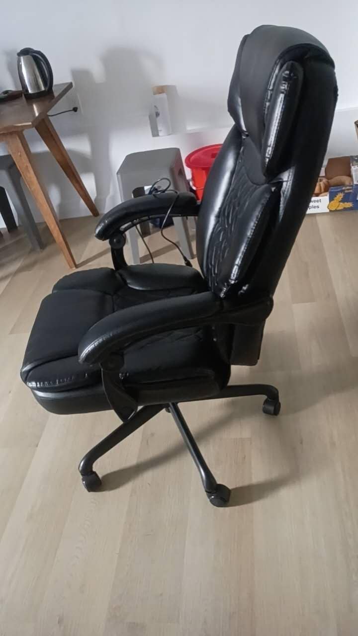 Massage Office Chair with Foot Rest 6 Points Vibration and Heat Home Office Desk Chairs for Heavy People 400lbs Reclining Managerial Chairs Ergonomic Executive Chair (Cream) customer photo 2
