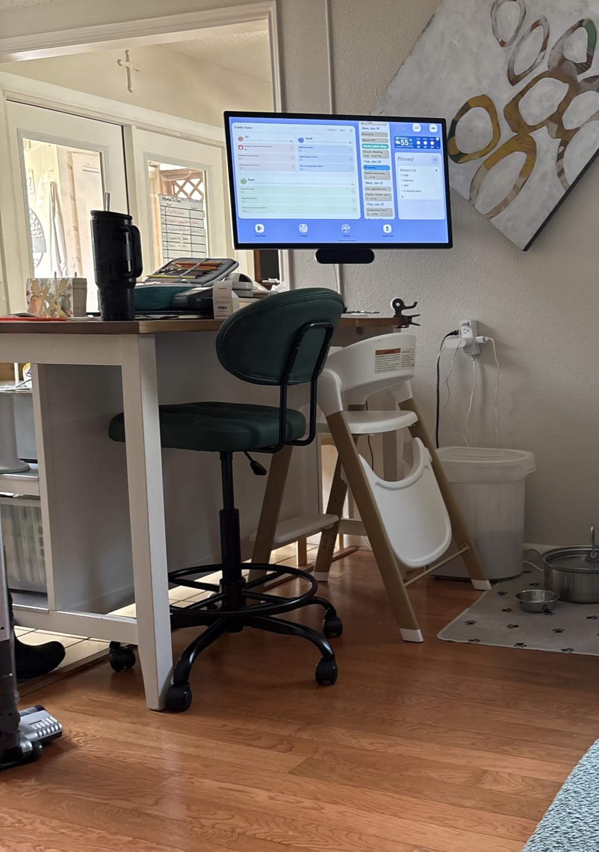 Misolant Drafting Chair Without Arms, Tall Office Chair with Footrest Ring for Standing Desk, Small Faux Leather Executive Office Chair with Adjustable Height for Bar Lab Counter Height Desk, Black customer photo 2