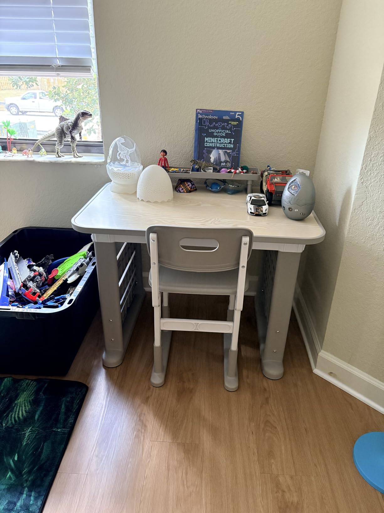 GITAWUSA Kids Desk and Chair Set, Height Adjustable Childrens Study Desk, Graffiti Table for 3-12 Years, Kids Art Table with Side Bookshelf and Storage, Multi-Functional for Bedroom & Study Room(Grey) customer photo 1
