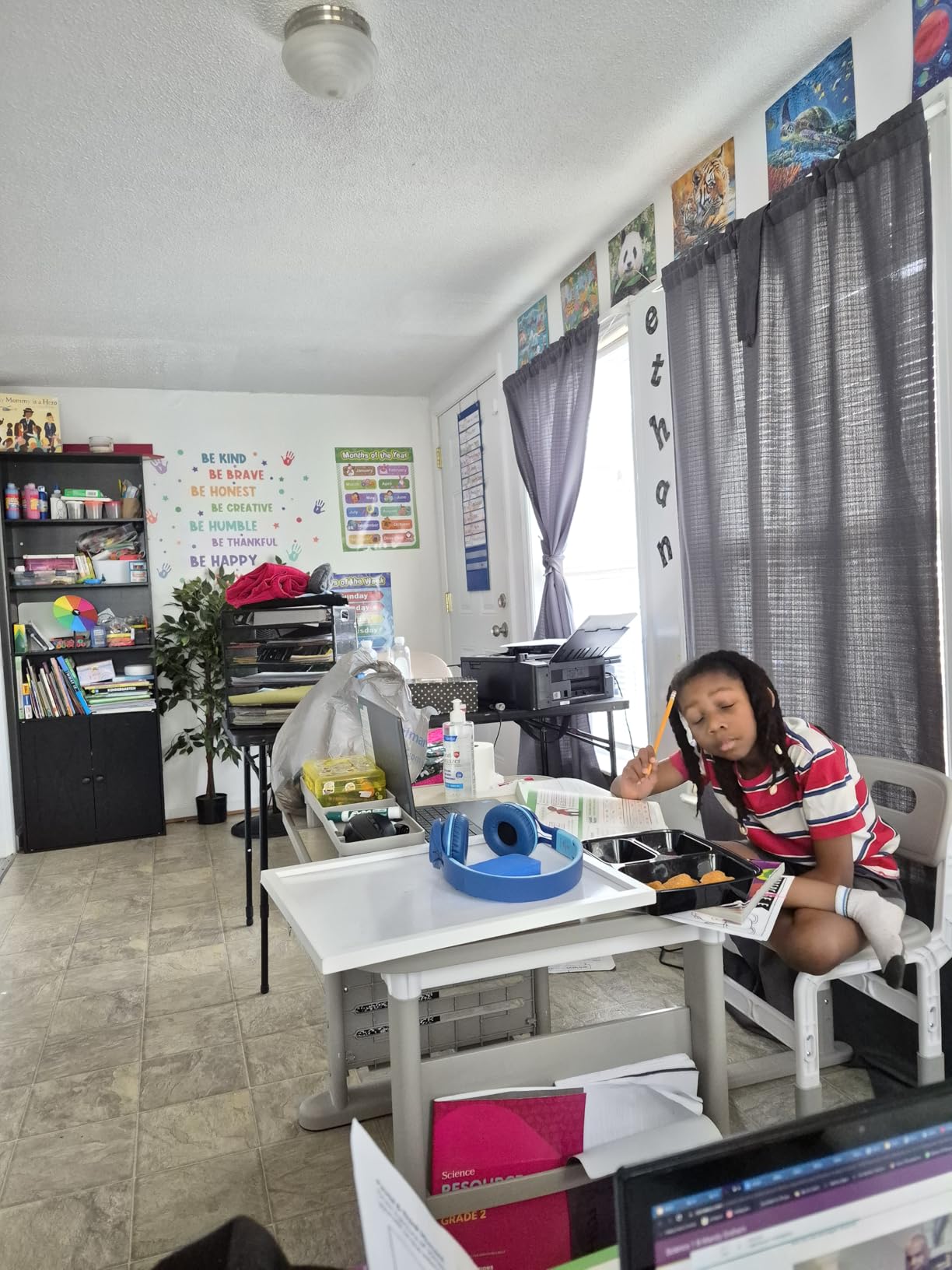 GITAWUSA Kids Desk and Chair Set, Height Adjustable Childrens Study Desk, Graffiti Table for 3-12 Years, Kids Art Table with Side Bookshelf and Storage, Multi-Functional for Bedroom & Study Room(Grey) customer photo 2