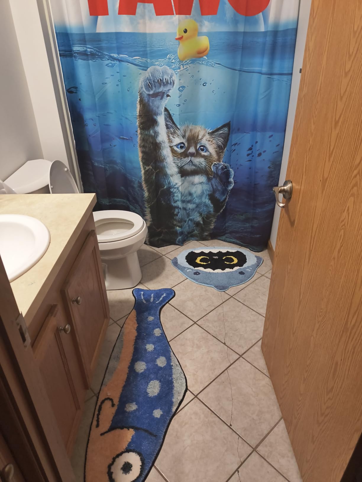 Shark Cat Bathroom Rugs - Soft Absorbent Rubber Backing Bath Mat | Machine Washable for Bathroom Floor Tub and Shower, Blue, 24 x 20 Inch customer photo 2