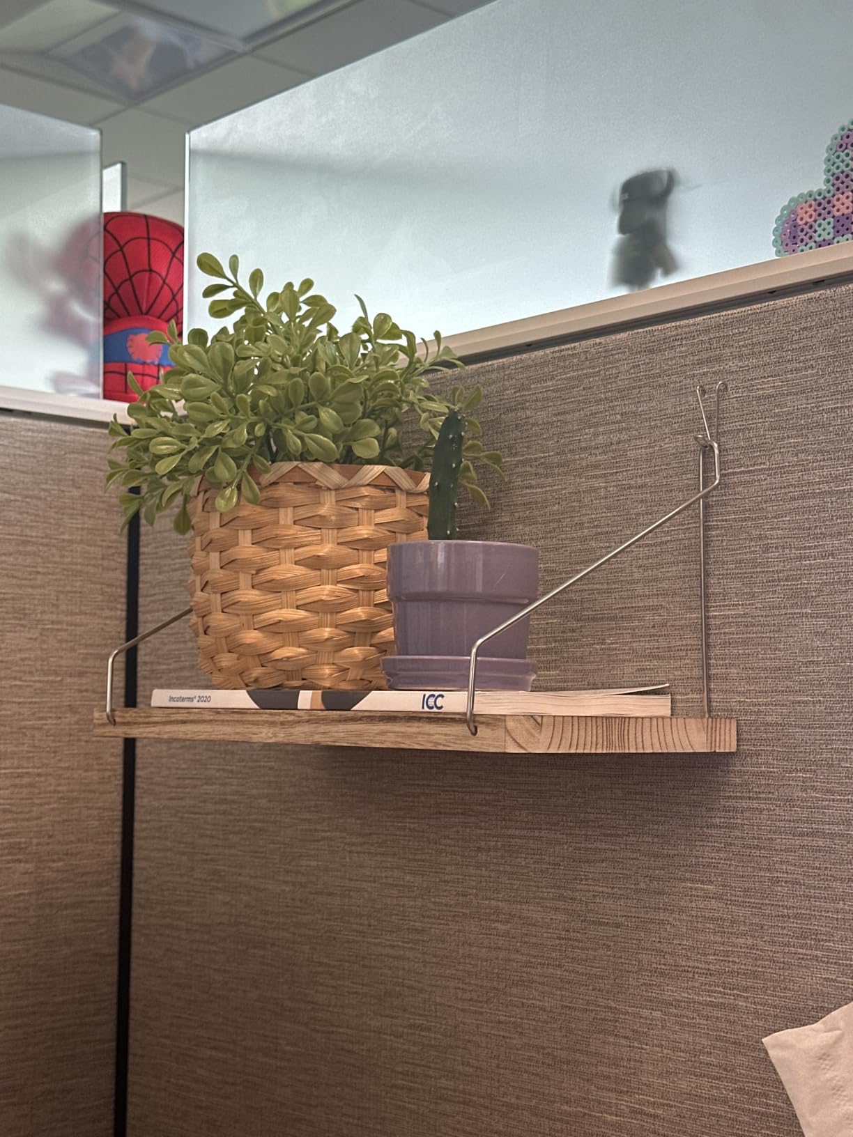 Fabric Wall Cubicle Shelf with Hooks for Work Decor, 11.8' Wooden Cubicle Organizer Storage Shelf with Hangers Cubicle Accessories for Women Men Desk, 2 Pack customer photo 1