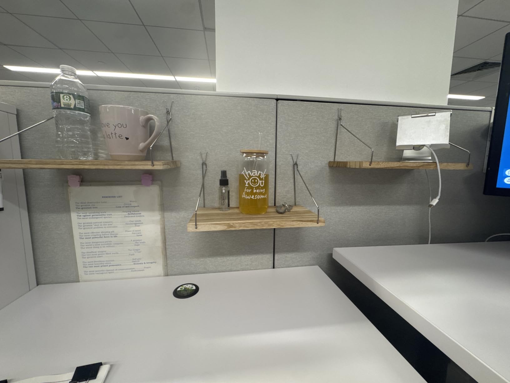 Fabric Wall Cubicle Shelf with Hooks for Work Decor, 11.8' Wooden Cubicle Organizer Storage Shelf with Hangers Cubicle Accessories for Women Men Desk, 2 Pack customer photo 2