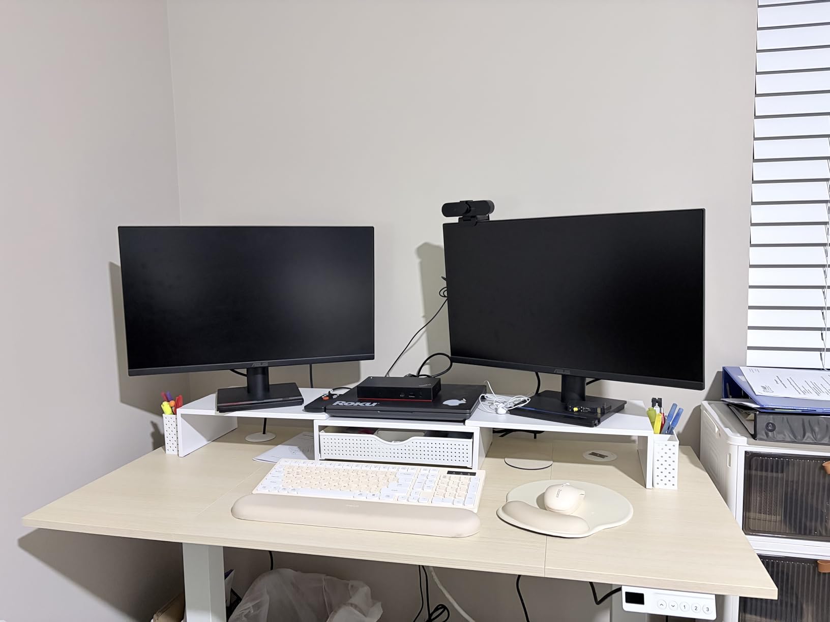 Spacrea Dual Monitor Stand Riser with Drawer and 2 Pen Holders customer photo 1