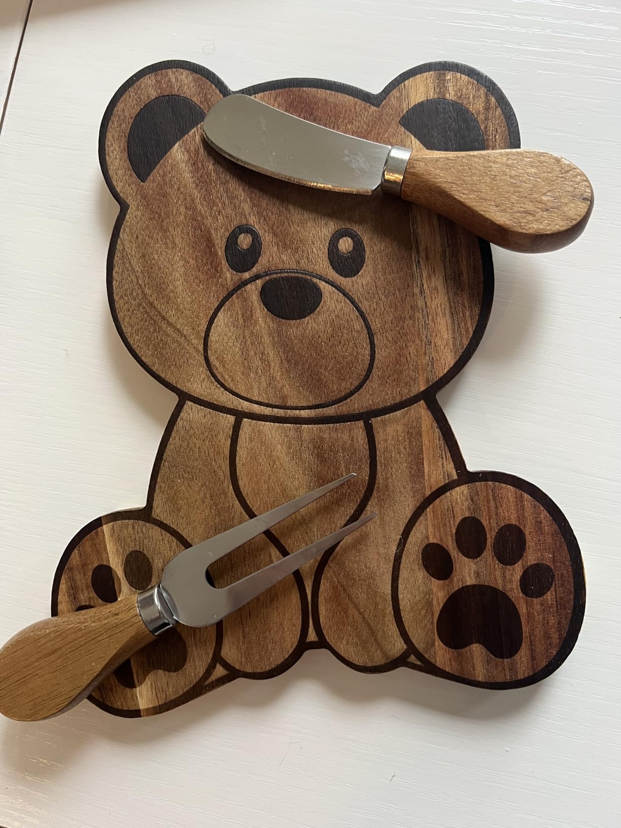 Ziliny 1 Set Baby Shower Prize Bear Shaped Cheese Board Gift, Bamboo Color customer photo 2