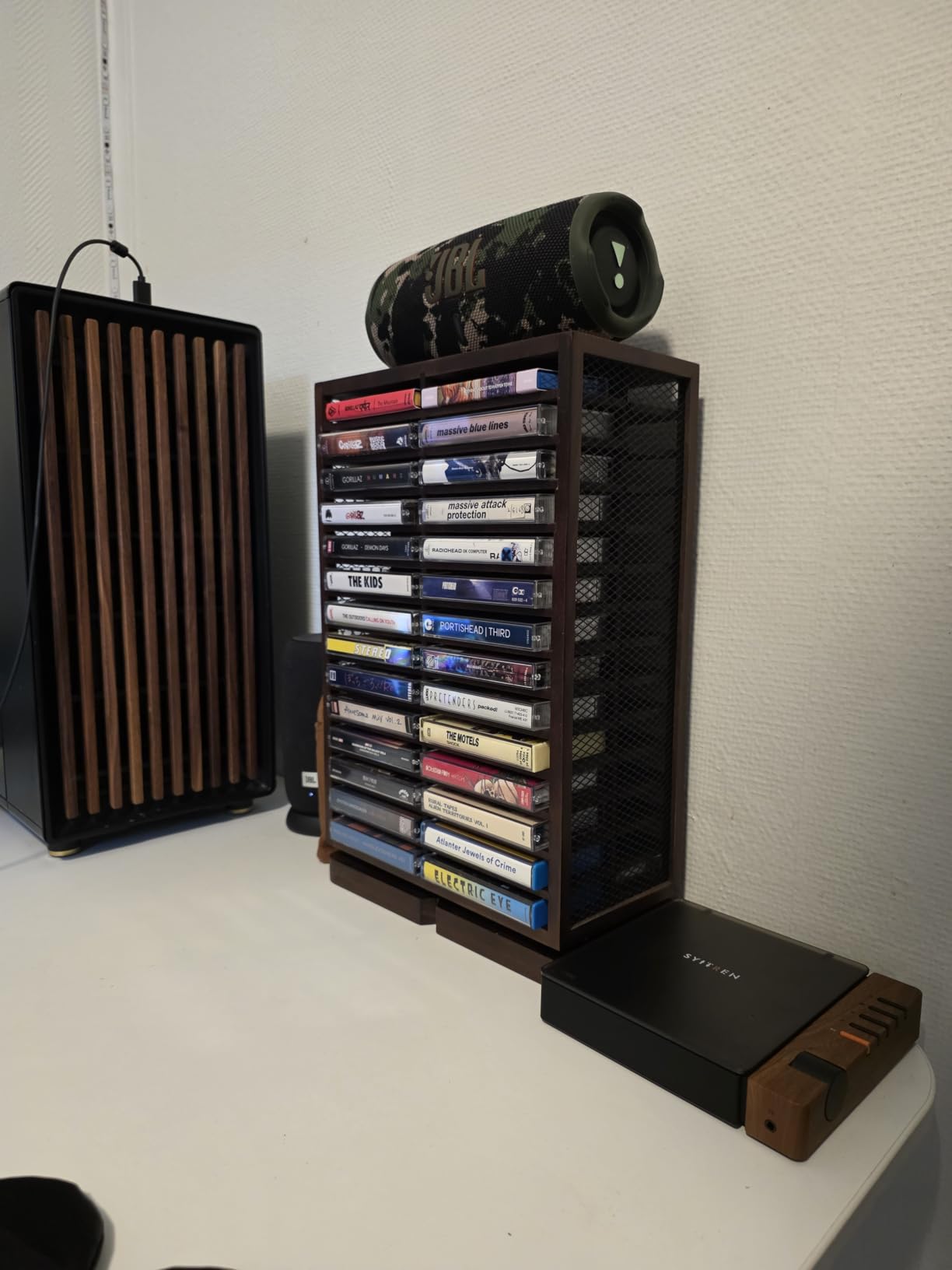 WodGod Cassette Tape Storage Box, Wood Cassette Rack, Wooden Cassette Tape Holder 360-Degree Rotatable, 56 Capacity, Double-Sided & Diamond Metal Wire Mesh, the Ideal Gift for Cassette Collectors customer photo 2
