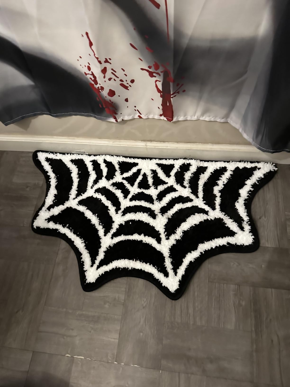 Moutina Spider Web Bath Mat Gothic Halloween Bathroom Rug 16x30 Inch Black, Soft and Absorbent Tufted Non Slip Washable, Gothic Bathroom Decor Rug Holiday Decorations customer photo 1