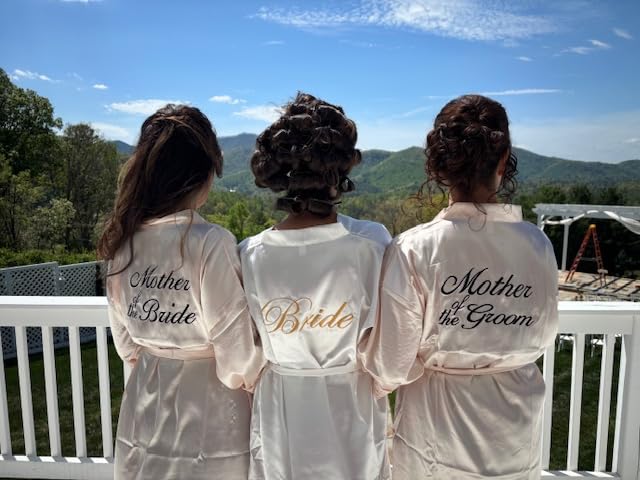 2 Pcs Mother of the Bride Groom Robe with Lace Trim Embroidery Bridal Robes | Satin Kimono Fabric for Wedding Day Bridal Party customer photo 1
