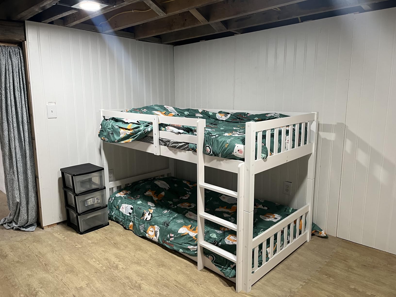 JOYMOR Solid Wood Low Twin Over Twin Bunk Bed for Kids/Junior, Bunk Bed Frame with Guardrails & Ladder for Boys Girls, No Box Spring Needed (Black) customer photo 2