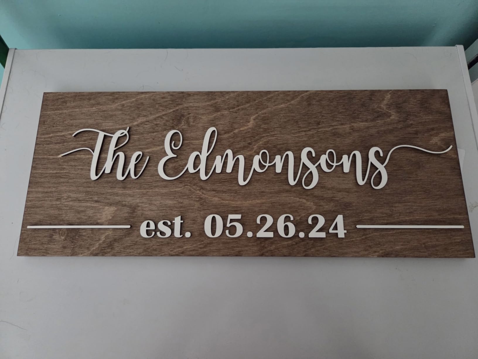 Personalized Family Name Sign - Custom Wooden Name Sign, Wedding Welcome Sign, Newlywed & Housewarming Gifts, New Home Gift Ideas, Hickory Hollow Designs (Est. Full Date) customer photo 2