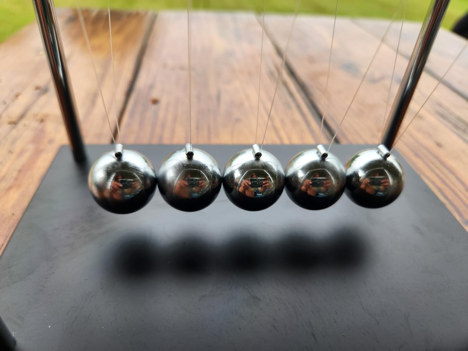 Large Newton's Cradle 5 Balls Pendulum Black Wooden Base Ornament customer photo 1