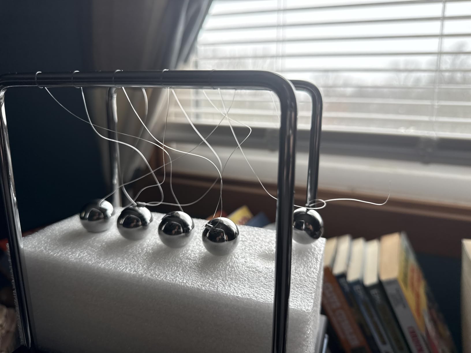 Large Newton's Cradle 5 Balls Pendulum Black Wooden Base Ornament customer photo 2