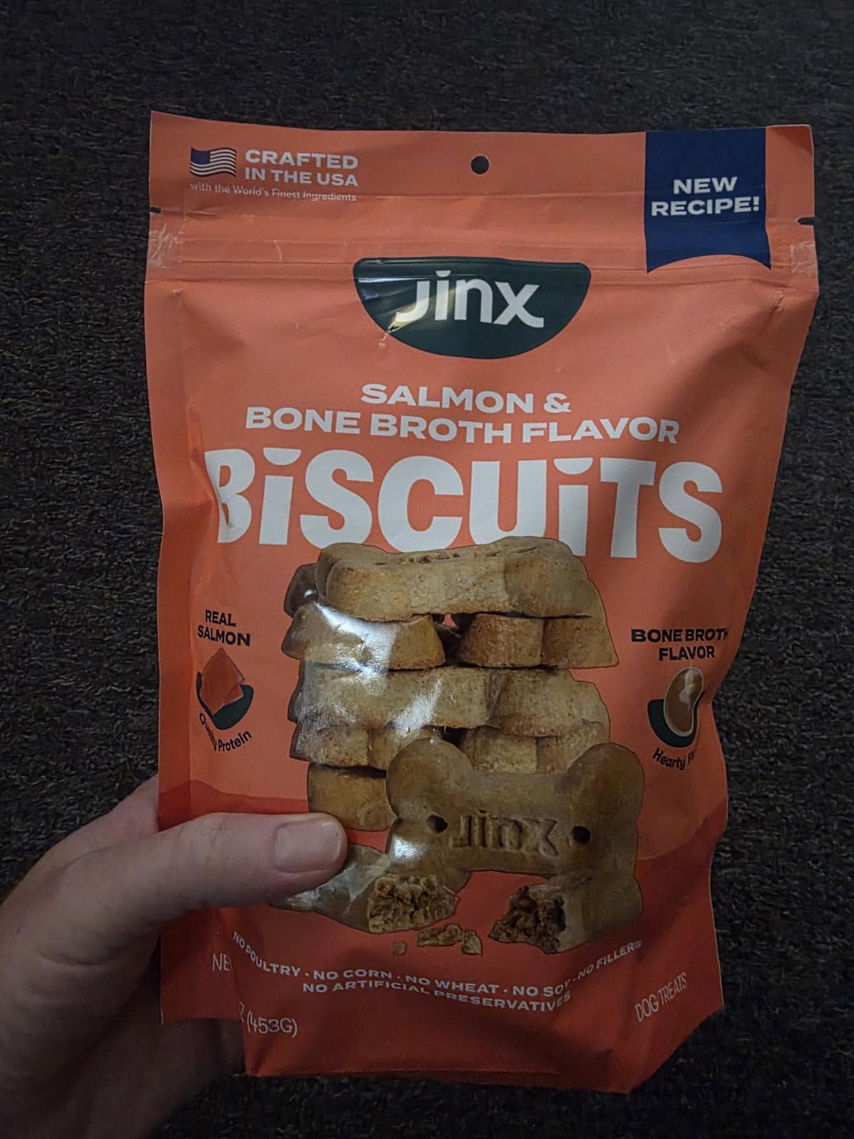 Jinx Dog Biscuits, Oven-Baked Dog Treats with Salmon Bone Broth, 16oz customer photo 1