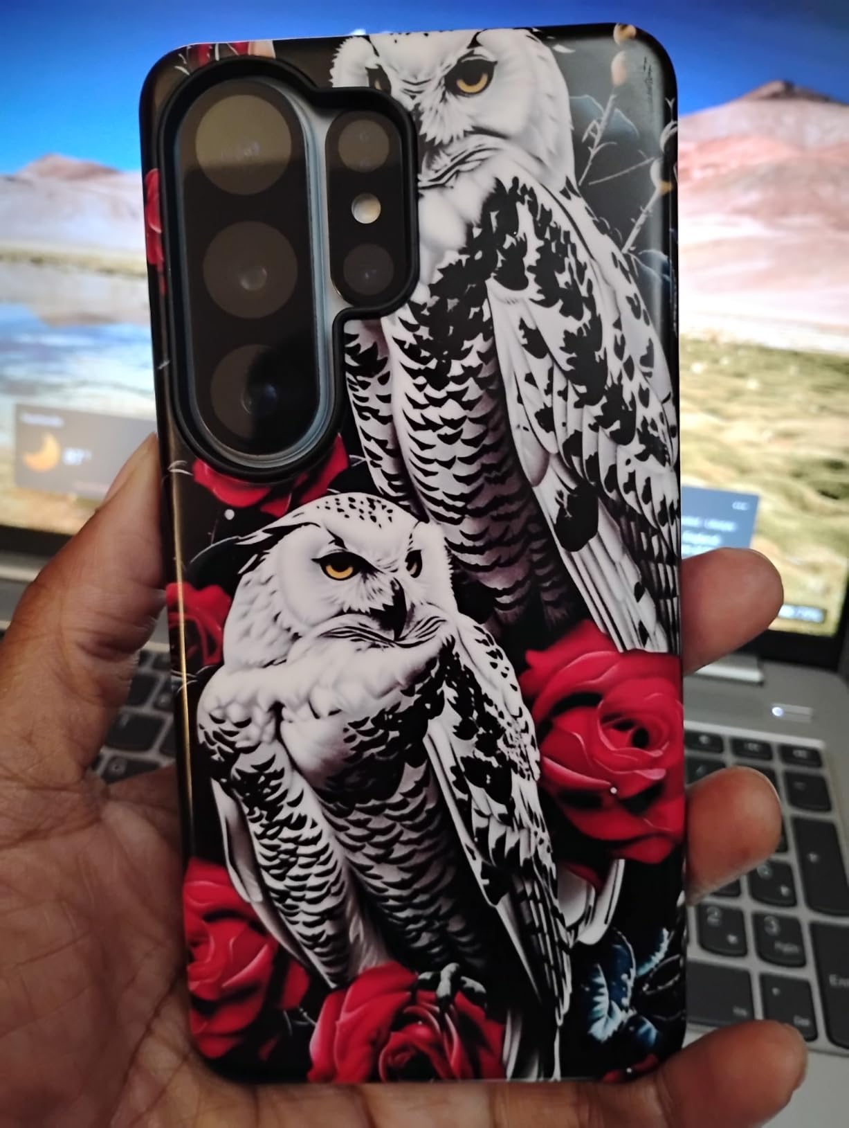 Moth Trippy Florals Moon Phone Case for Samsung Galaxy A25 5G, Dual Layer Shockproof Heavy Duty Protective Cover with Soft TPU + Hard PC, Anti-Scratch Slim Fit, Wireless Charging Compatible customer photo 1