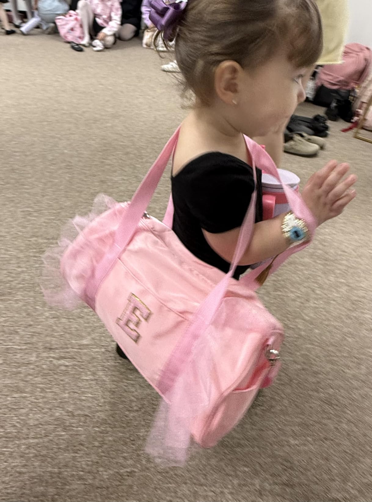 Personalized Initial Dance Bag for Girls 4-6, Small Lace Gym Sport Yoga Cheer Dance Bags Gift for Teen Girls, Cute Letter Kids Ballet Bag Toddler Travel Duffel Tote with Adjustable Straps(Pink-A) customer photo 2