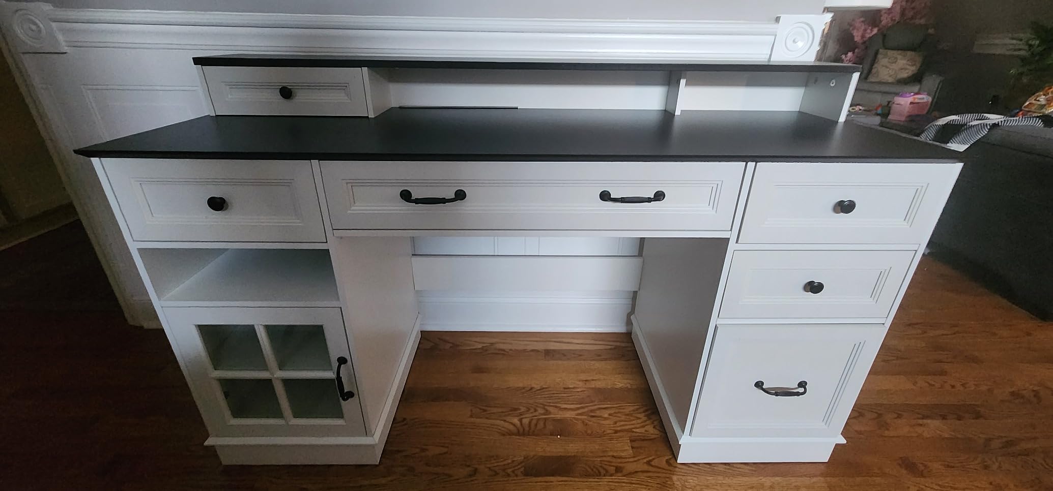 HAUOMS Farmhouse Executive Desk Computer Desk with Drawers,Black customer photo 2