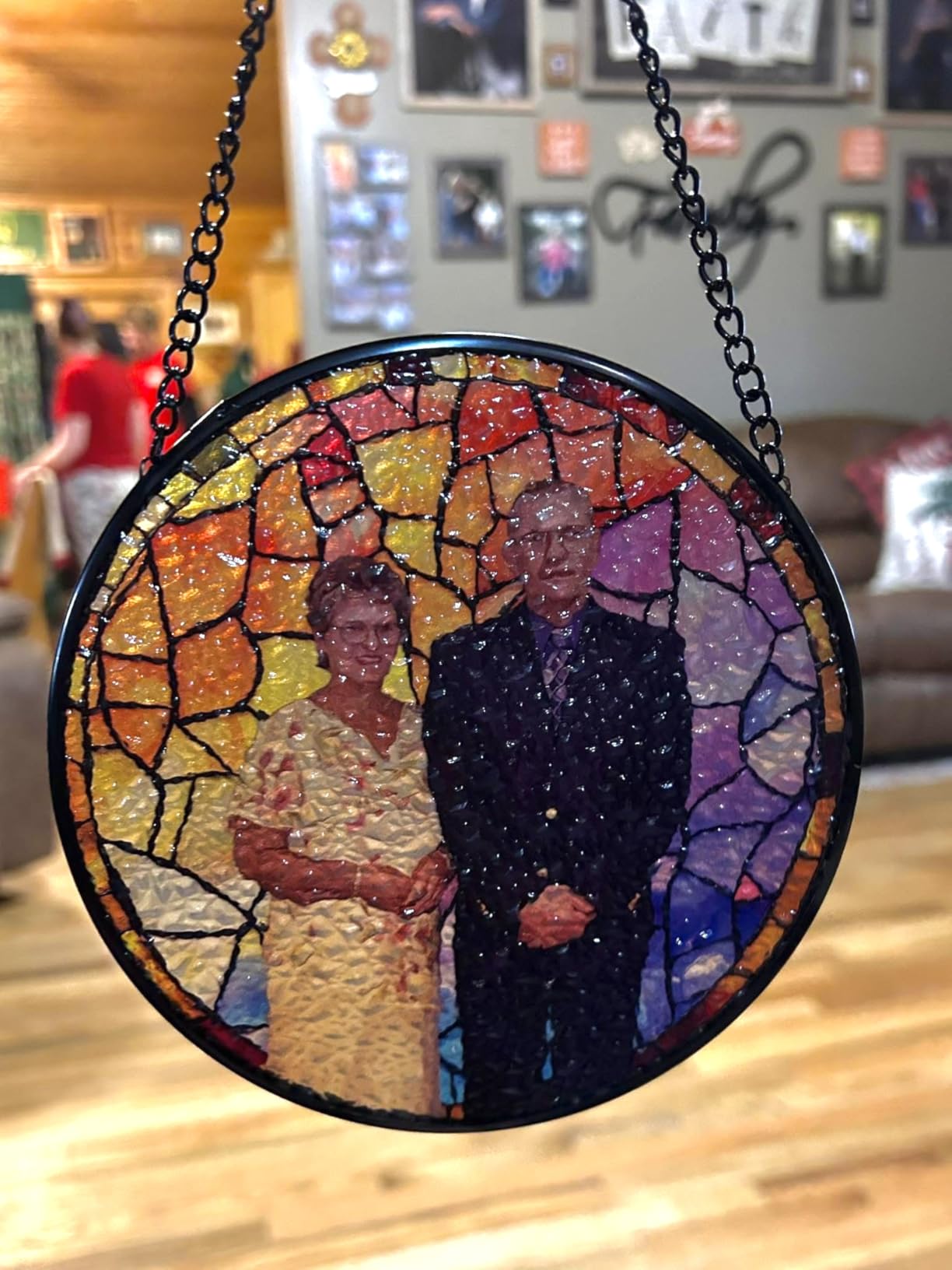 Personalized Family Tree Stained Glass Window Hanging Suncatcher - Warmness Father's Day, Mother's Day, Birthday Gift, Custom Family Name, Kid's Name customer photo 1
