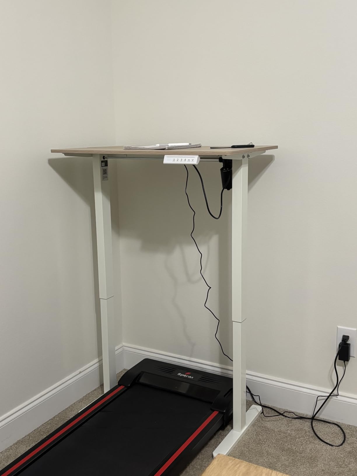 HUANUO 32x19 Inch Small Electric Standing Desk, Adjustable, Light Walnut customer photo 1