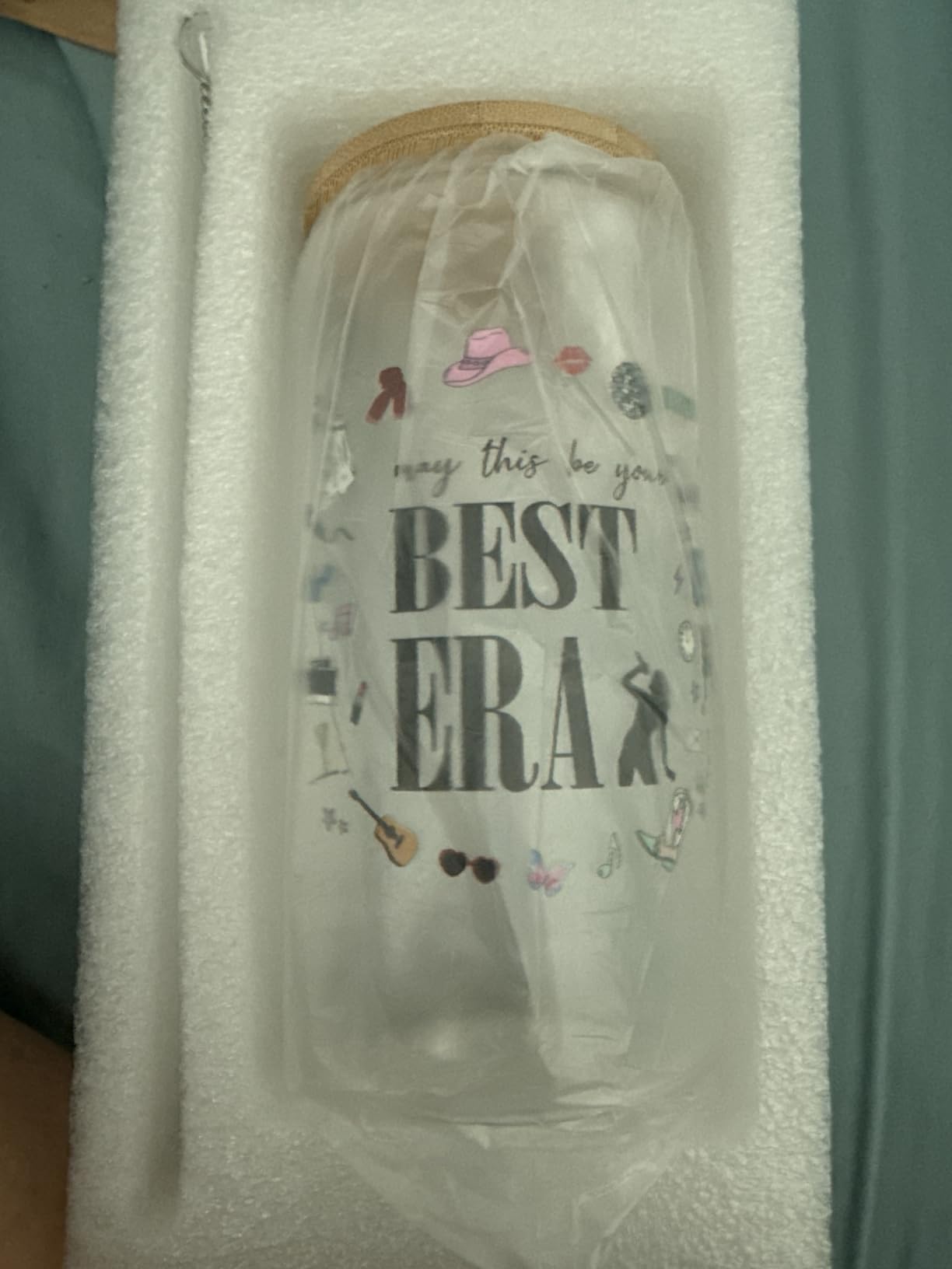 Taylor Best Era Glass Tumbler - 16oz Iced Coffee Mug Cup for Music Fans, Birthday Party Gifts for Girls Women, Christmas Stocking Stuffers Gift for Girls Boys, Taylor Gifts Merch customer photo 1