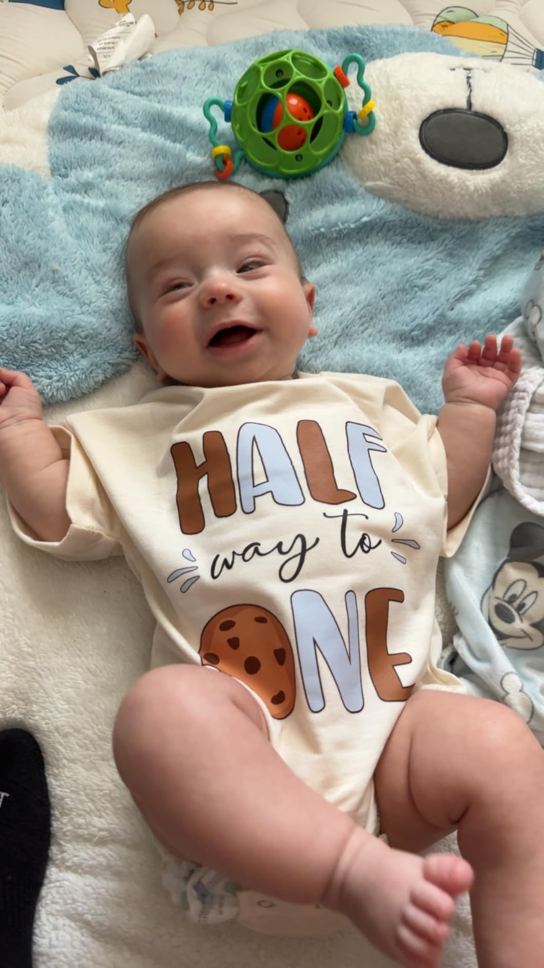 Personalized Half Birthday Outfit Baby Boy, Custom 1/2 Birthday Boy Bubble Romper, 6 Month Photoshoot customer photo 2