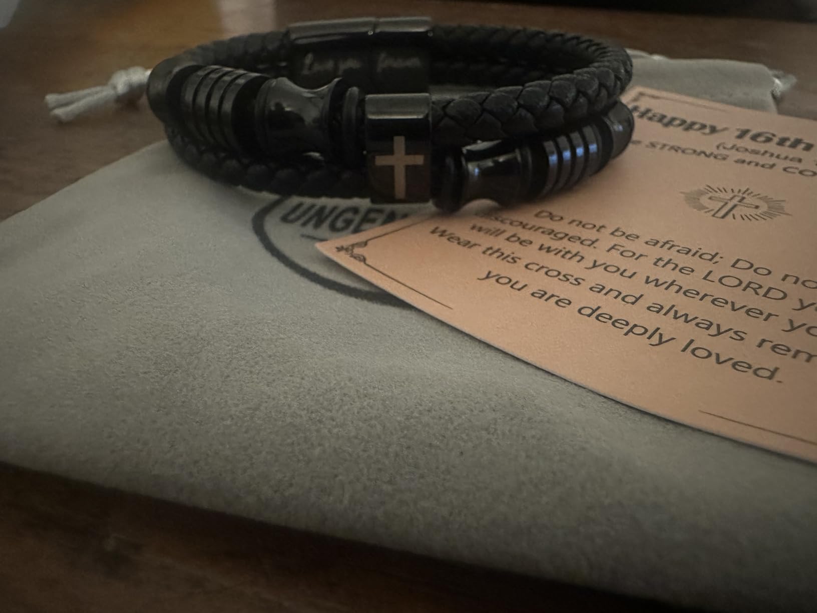 UNGENT THEM Leather Cross Bracelet, Joshua 1:9 Birthday Gifts for Boys Men customer photo 2