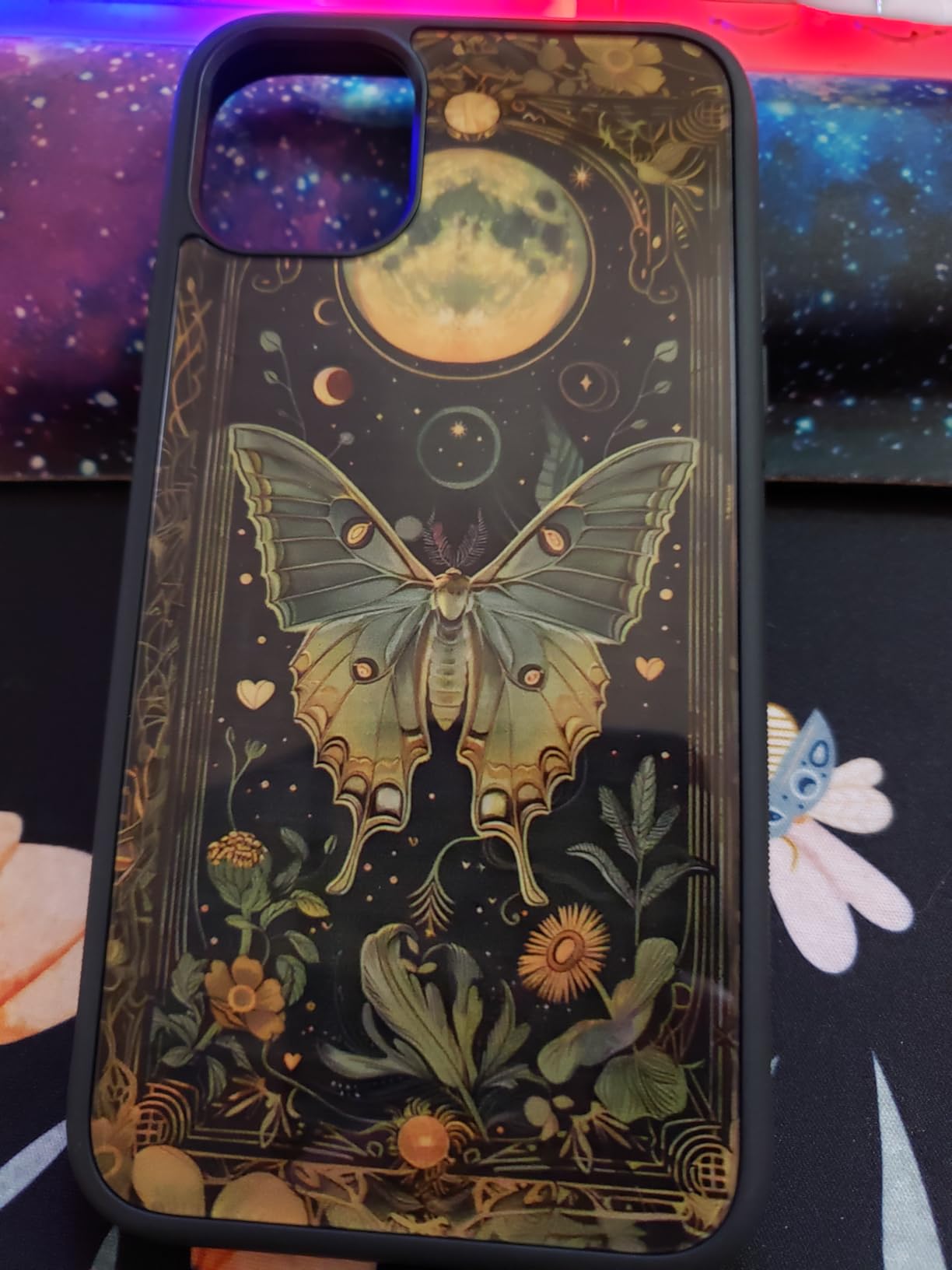 Aesthetic Halloween Flowers Moth Gothic Phone Case Compatible with iPhone 13 Case 6.1 Inch, TPU Shockproof Protection Horror Boho Moon Summer Floral Phone Case for Girls Women Cover customer photo 2