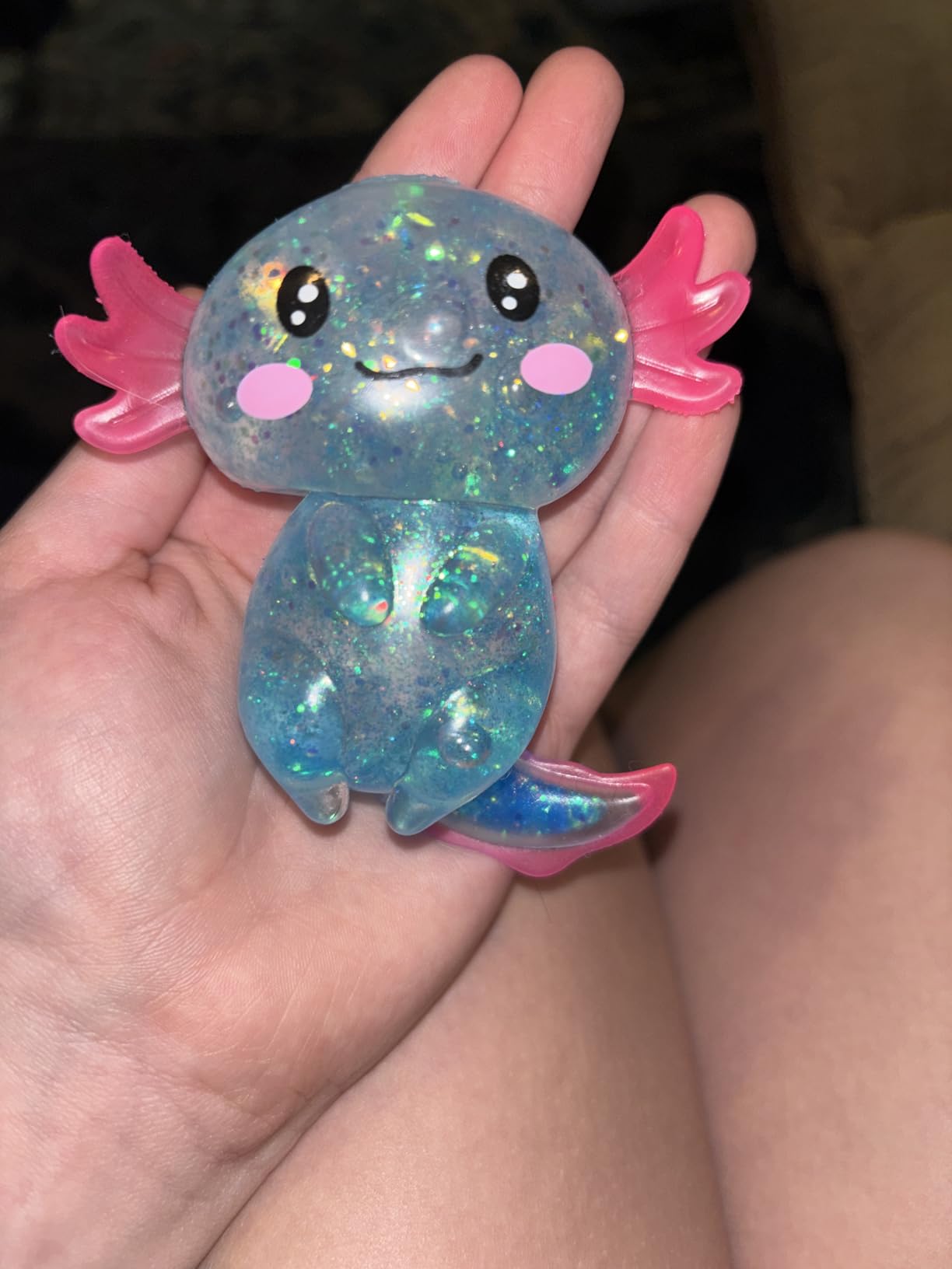 Axolotl Squishy Stress Relief Toy Glitter Fidget Toys Cute Malt Sugar Axolotl Toy Fidget Toys for Kids Youth Adult, Party Favors Anxiety Relief Squishy Toys(Blue) customer photo 1