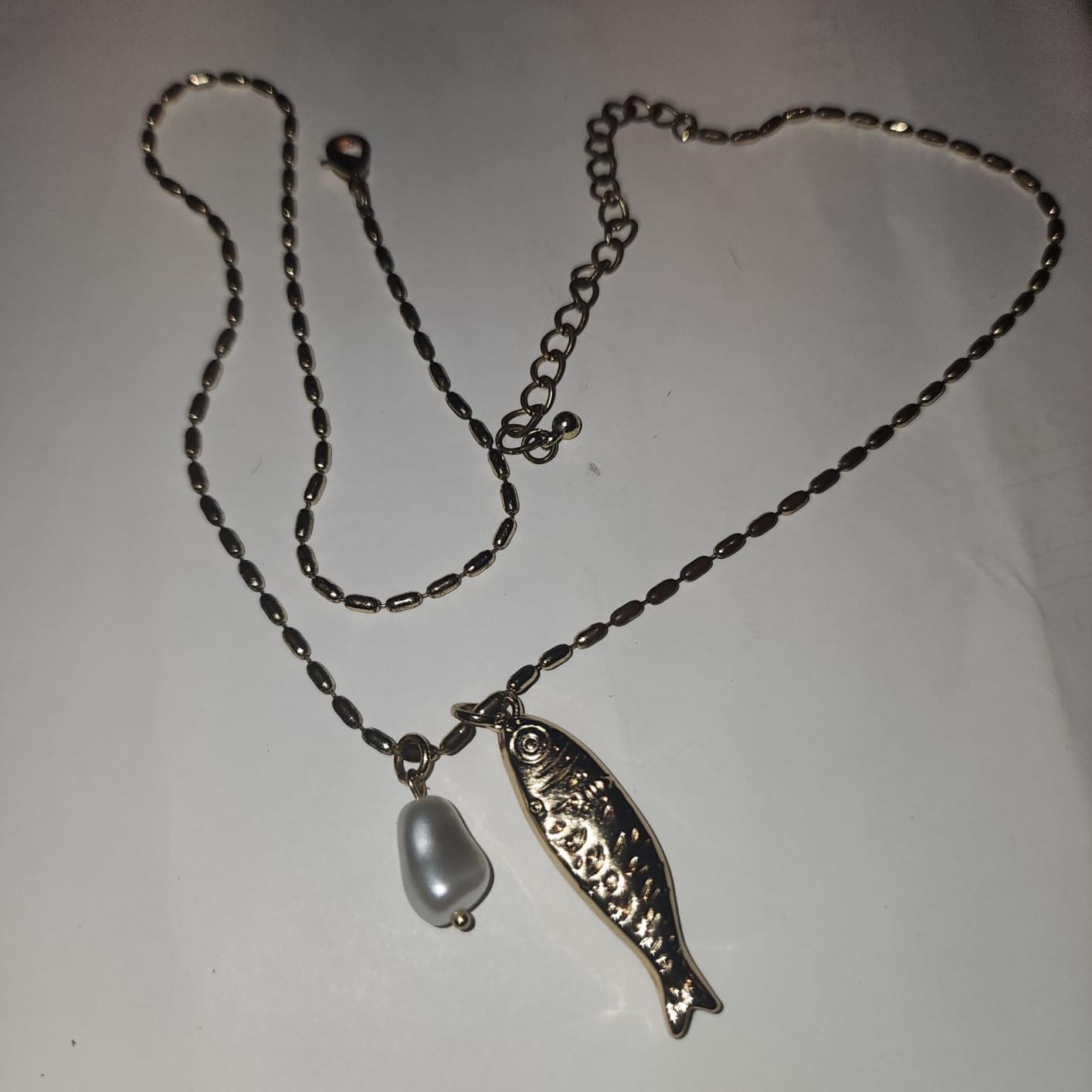 Fish Pendant Necklace for Women 14k Gold Plated Ball Chain Bohemian Pearl Fish Charm Pendant Necklace for Beach Summer customer photo 1