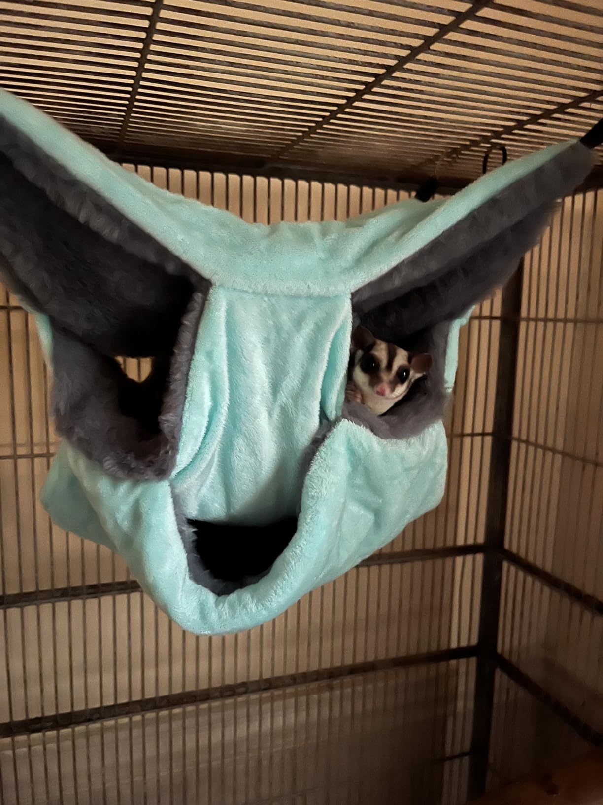 LYART Sugar Glider Pouch Hammock Bed Bedding, Sugar Glider Cage Accessories Toys for Rat, 3-Layer Hammock Make Pet Cages More Three-Dimensional (2.Mint) customer photo 1