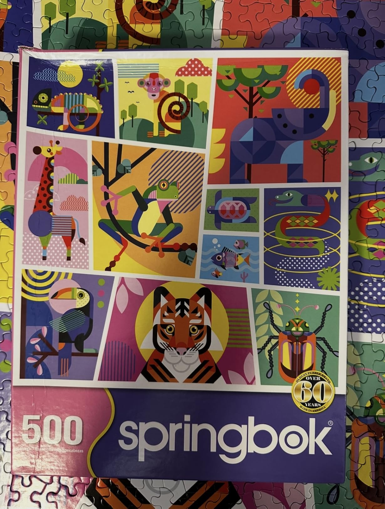 Springbok Floral Hippo Pop 500 Piece Colorful Jigsaw Puzzle for Adults | Unique Cut Pieces, Made in USA, Eco-Friendly Materials featuring vibrant floral wildlife artwork and charm customer photo 2