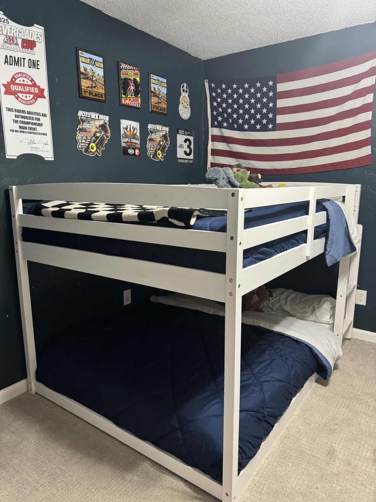 GIANTEX Twin Over Full Bunk Bed, Solid Wood Kids Bunk Bed with Full-Length Guardrails & Ladder, Low Bunk Beds with Slats Support for Kids, Teens, No Box Spring Needed, Grey customer photo 1