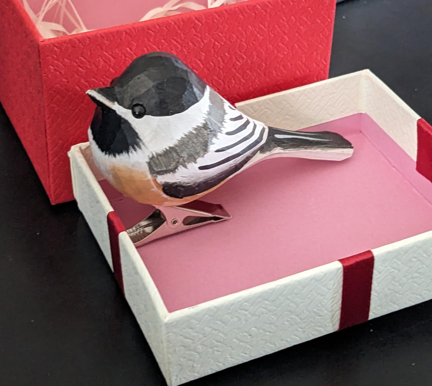 Hand-Carved Wooden Bird Clip, Gray Tufted Titmouse | Handmade Ornament, Gift Boxed for Bird Lovers, Home Decor customer photo 2