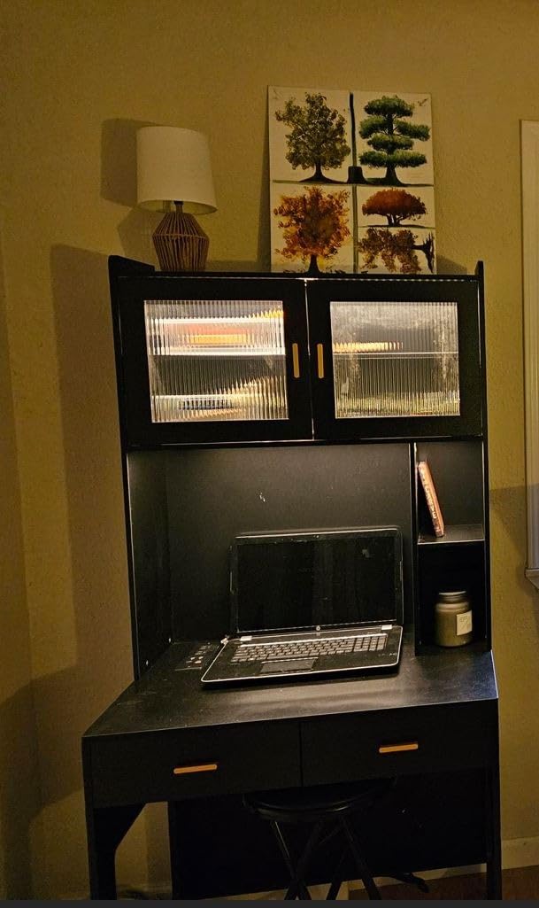 LVSOMT 40” Home Office Desk with Hutch and Drawers, Black customer photo 2