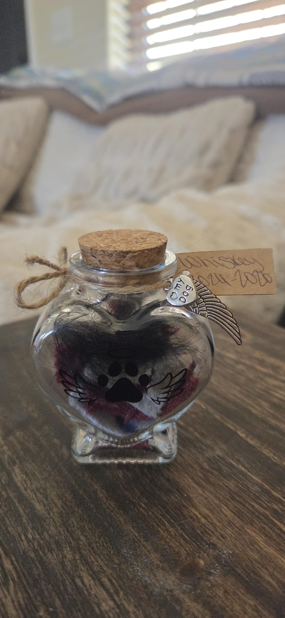 Pet Memorial Gift for Loss of Dog or Cat, Heart Shape Glass Jar & Bottle for Fur, Hair, Whiskers or Ashes Keepsake Urn with Cork Top, Charms for Cute Rainbow Bridge Memorial, Dog customer photo 1