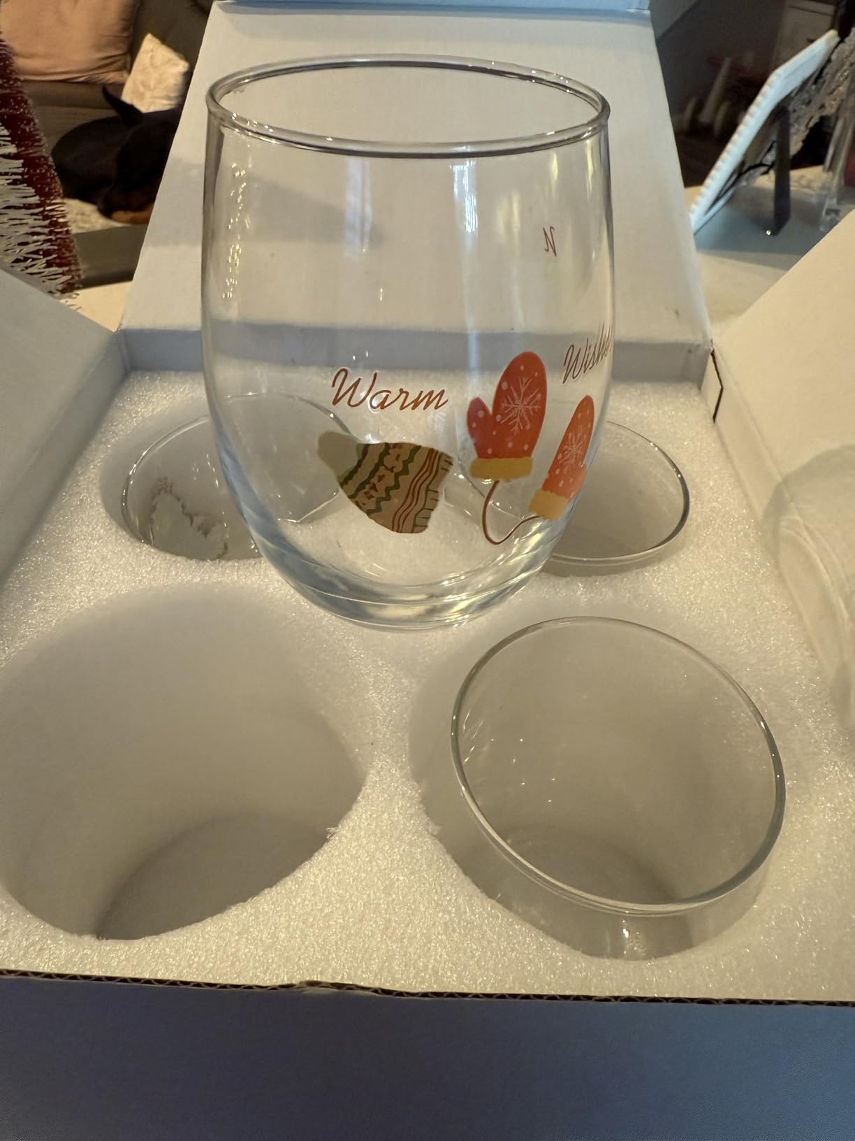 Set of 4 Christmas Stemless Wine Glasses 17Oz, Xmas Party Decor Santa Christmas Tree Milu Deer Wine Glass, Gift for Men Women Friends Family customer photo 1