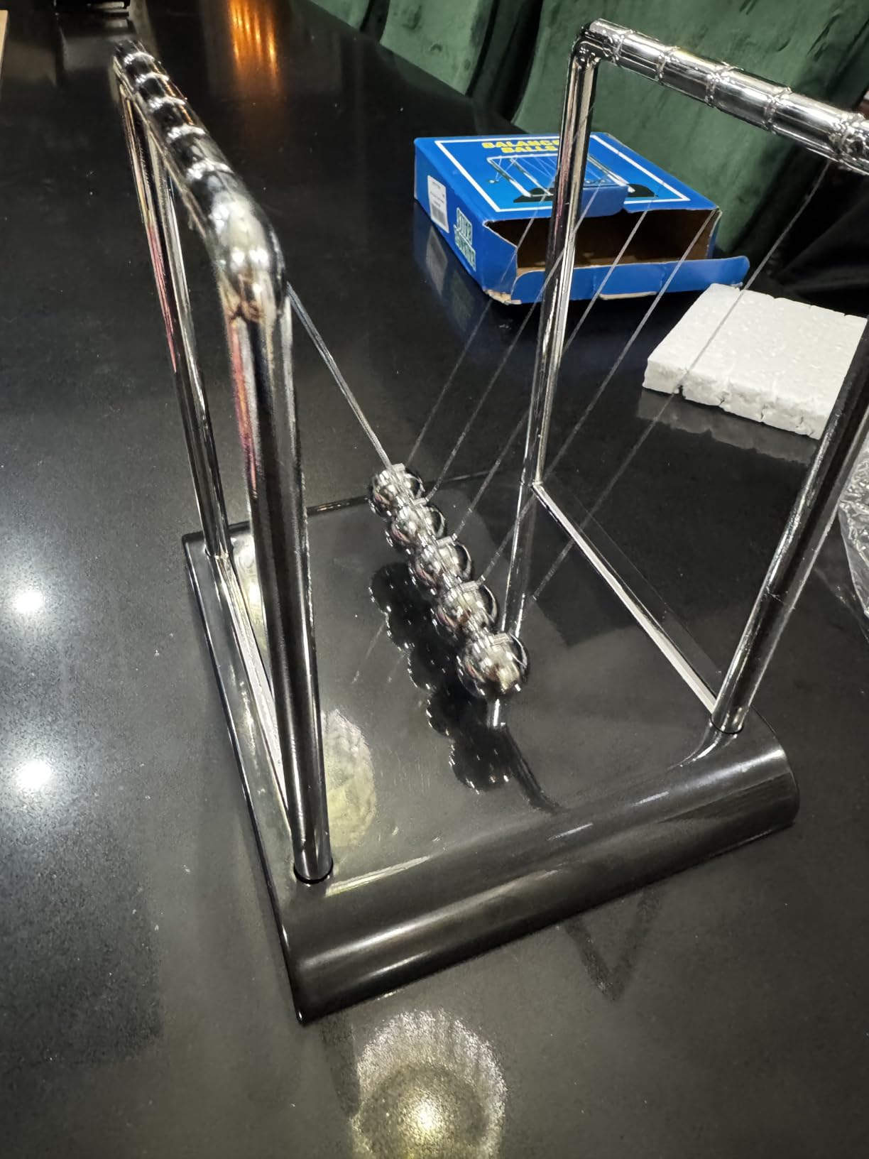 Newtons Cradle Balance Pendulum Balls, Swinging Kinetic Balls with Black Base, Science Physics Educational Learning Tool, Office Home Creative Decoration, Stress Relief Fidget Desk Toy (Large) customer photo 1