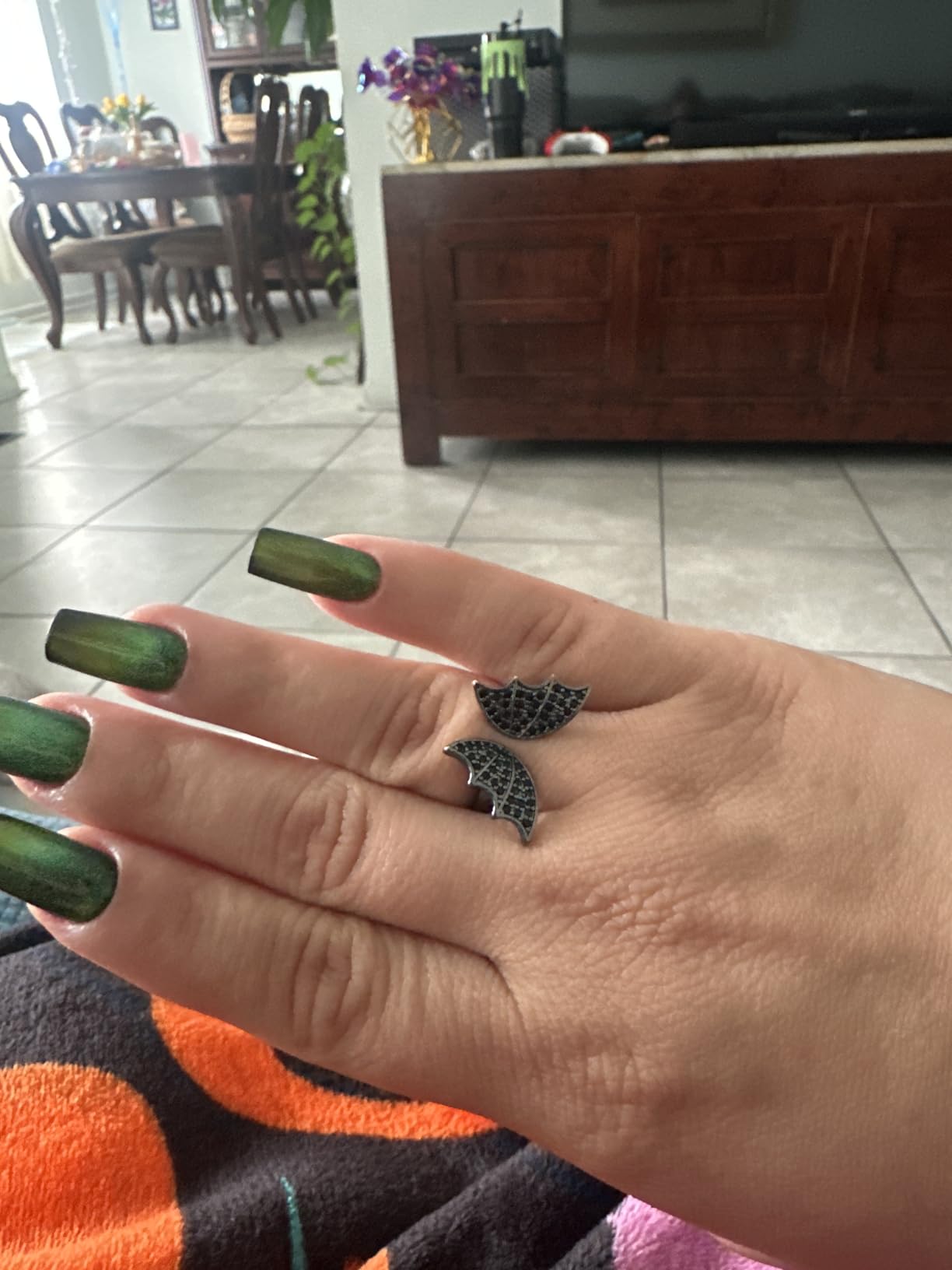 Gothic Black Bat Ring for Women - 18K Black Gold Plated Cubic Zirconia Adjustable Open Jewelry, Halloween Costume Accessories Gift customer photo 1