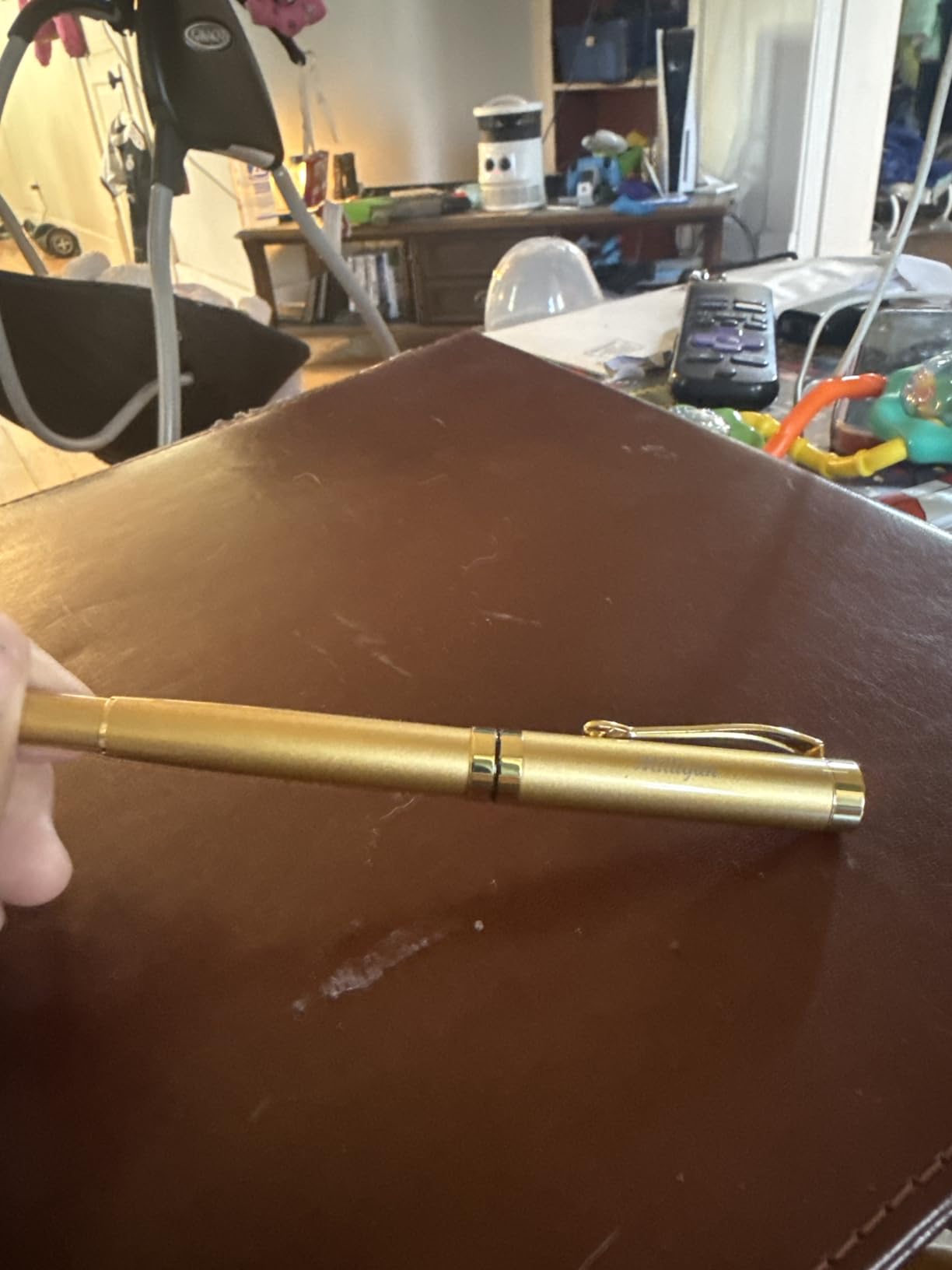 BEILUNER Rollerball Pens, Stunning Grey Chrome Metal Pen with Golden Trim customer photo 2