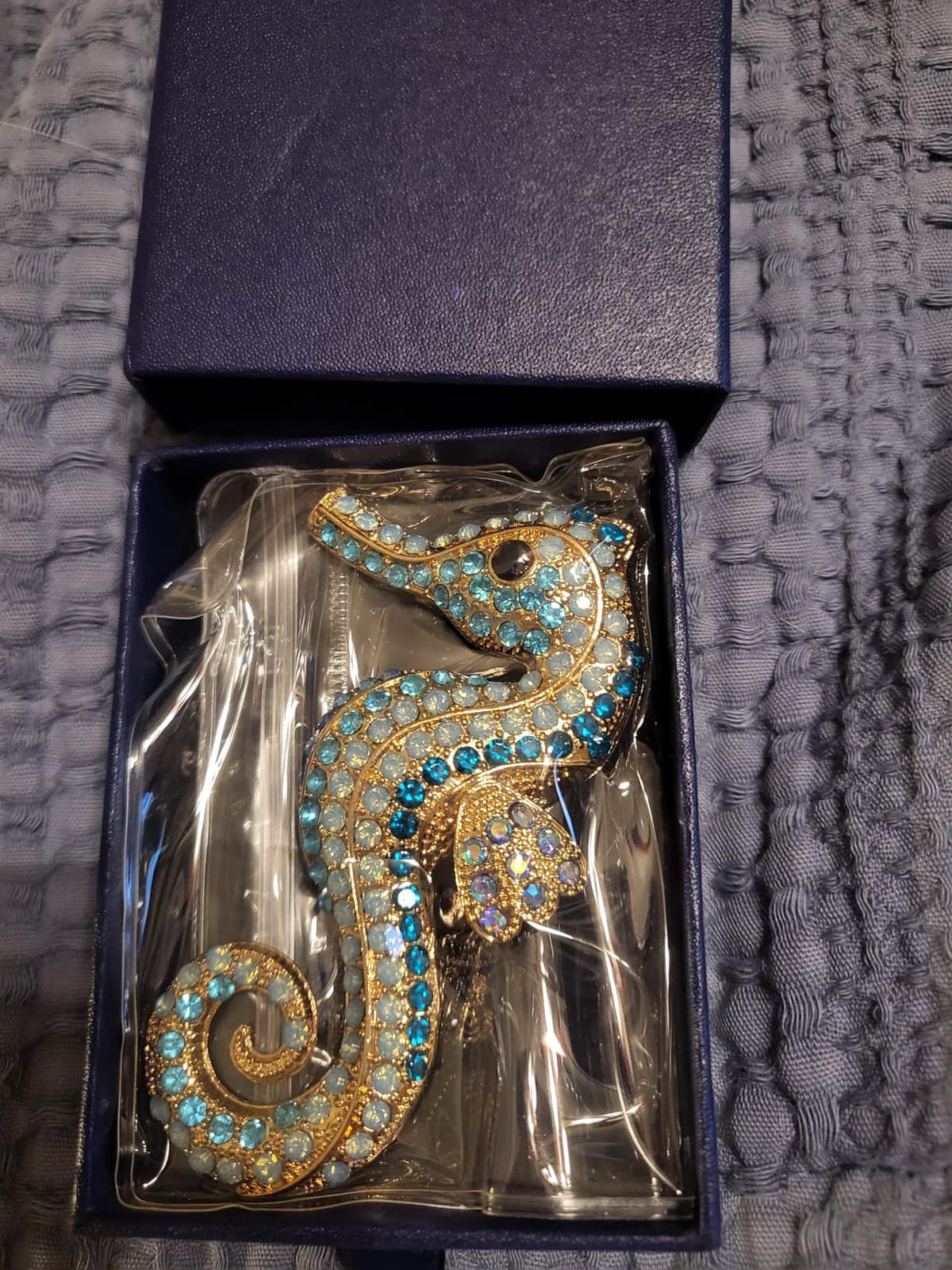 Vintage Colorful Blue Rhinestone Seahorse Brooch for Women Austrian Crystals Ocean Animal Broche Corsage Pins customer photo 1