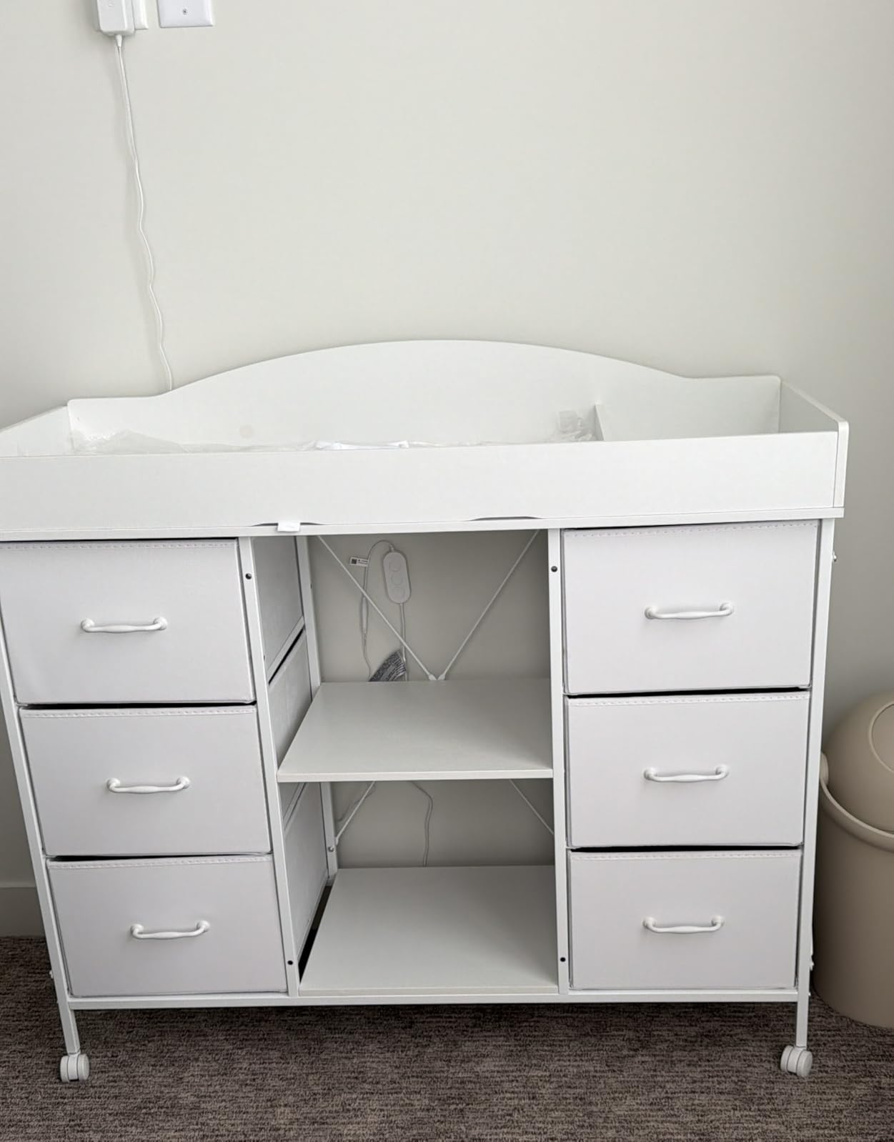 YeTom Changing Table, 6-Drawer Dresser, Adjustable Shelves, Mobile, White customer photo 1