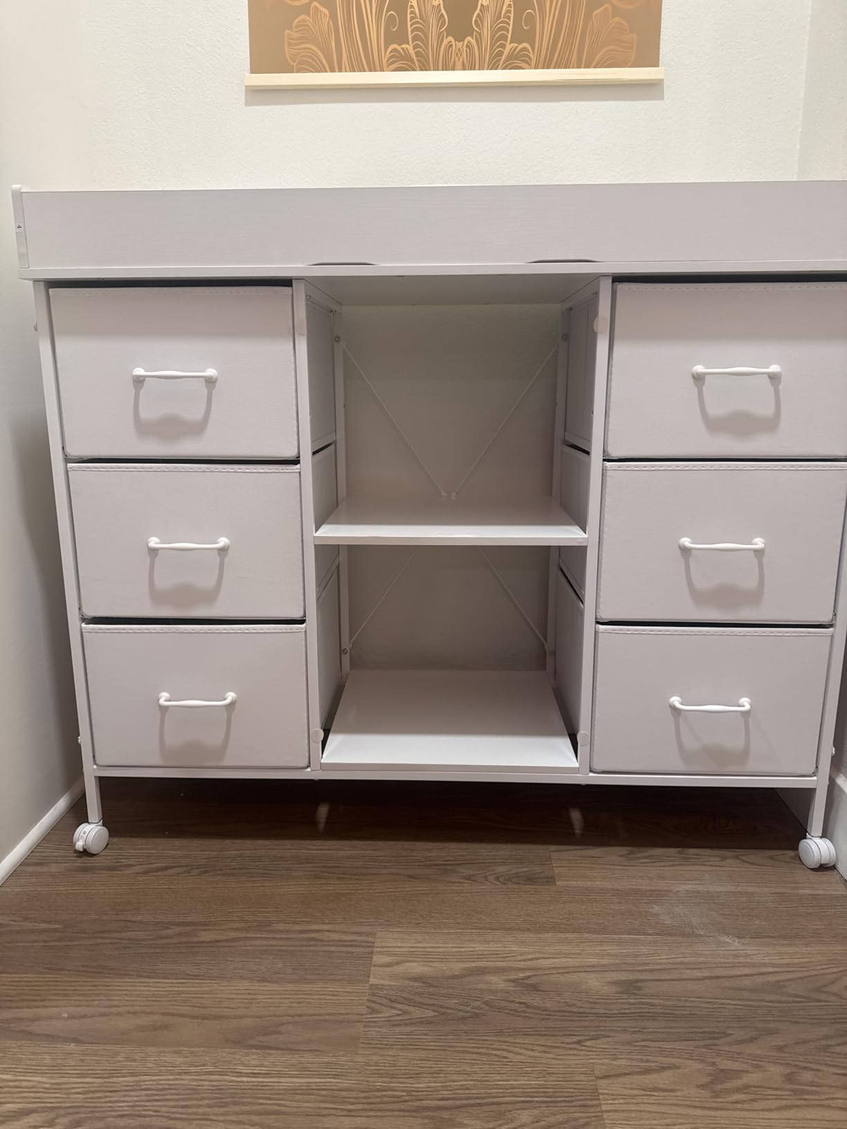 YeTom Changing Table, 6-Drawer Dresser, Adjustable Shelves, Mobile, White customer photo 2