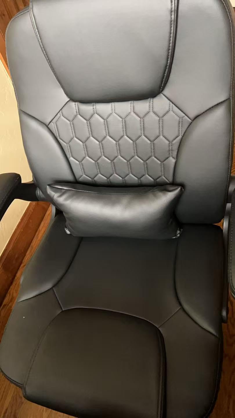 Leather Office Chair Swivel Lumbar Support for Short People Brown customer photo 1