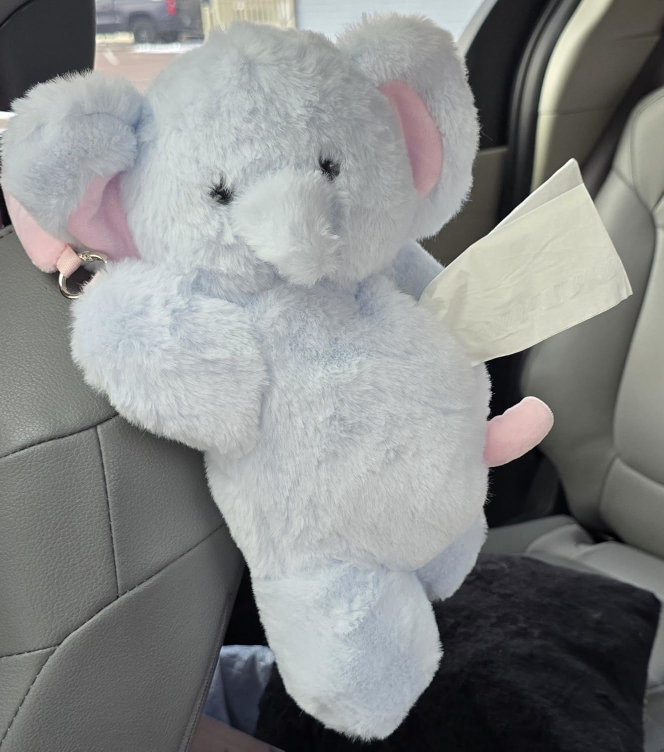 Cute Pig Car Tissue Box Holder, Plush Animal Car Organizer with Buckle, Cartoon Paper Cover Holder Napkin Box for Home (Elephant) customer photo 1
