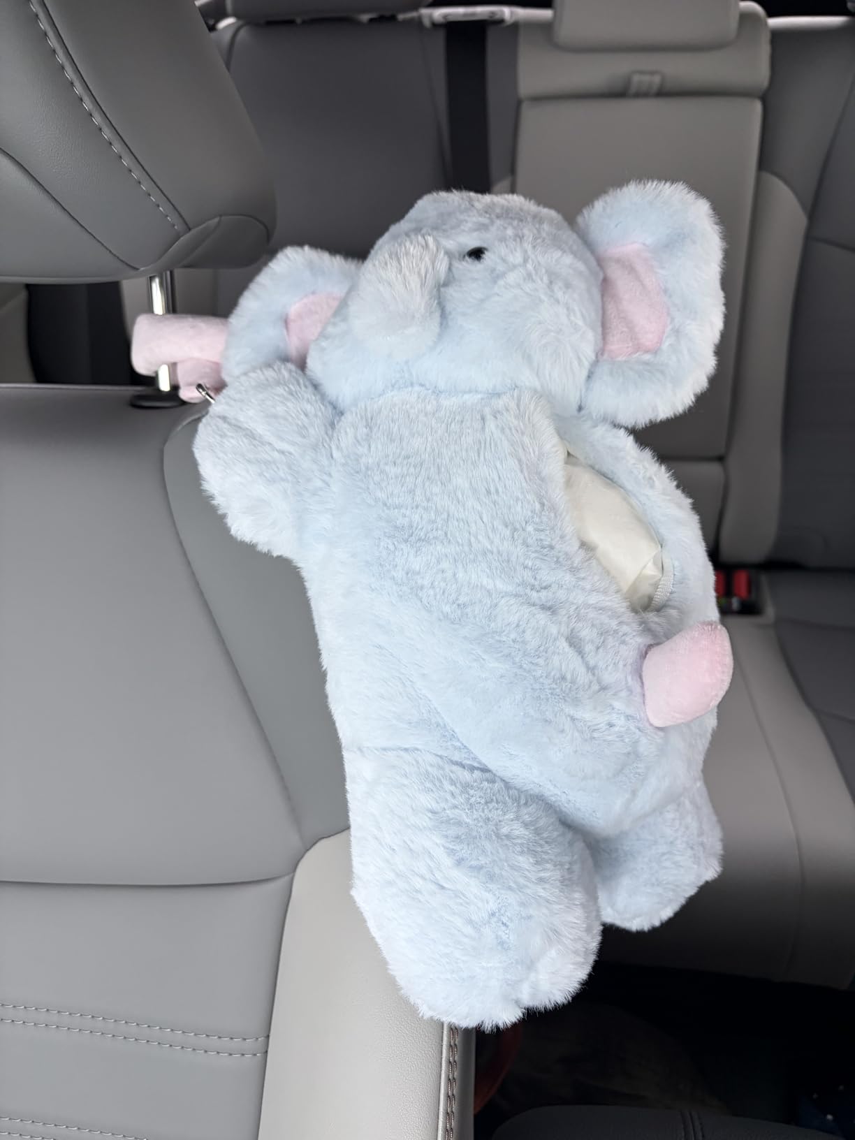 Cute Pig Car Tissue Box Holder, Plush Animal Car Organizer with Buckle, Cartoon Paper Cover Holder Napkin Box for Home (Elephant) customer photo 2