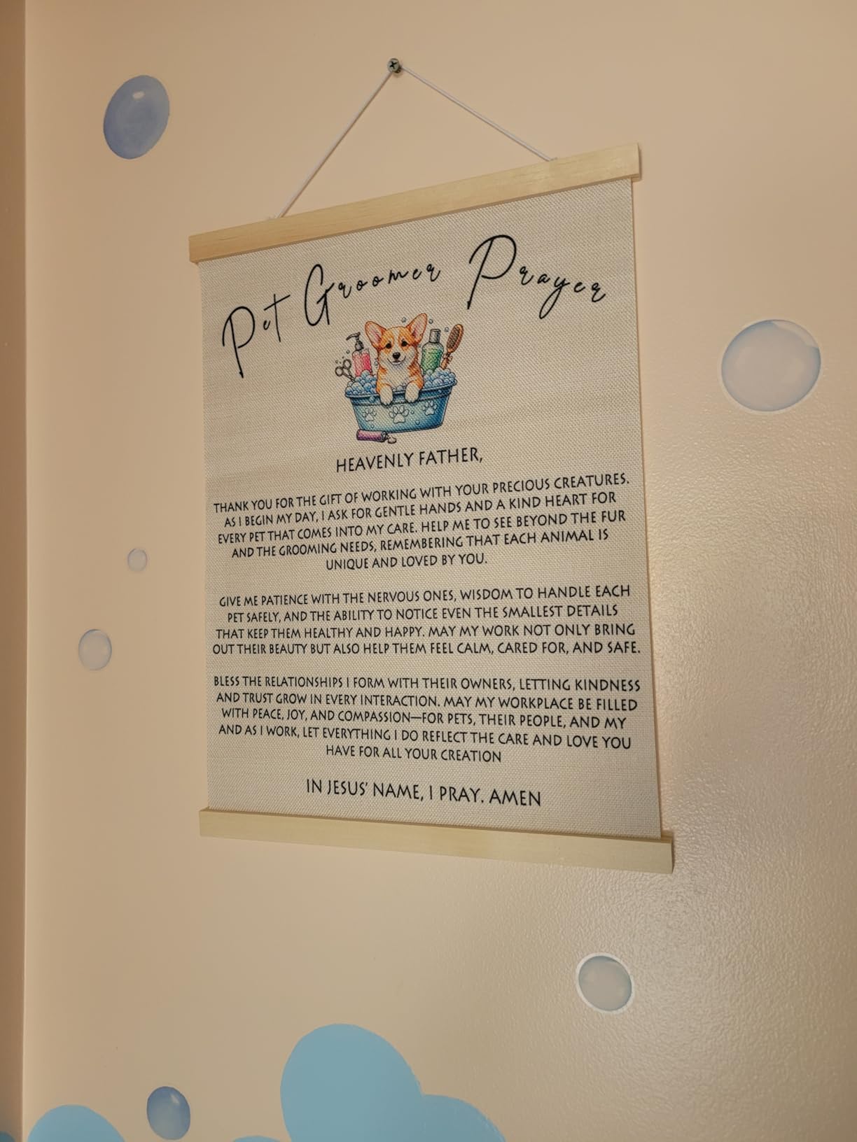 Boat Wades Christian Pet Groomer Prayer Wall Art Poster Hanger Frame, Dog Pets Groomer Gifts for Women, Inspirational Bible Verses Wall Decor for Pet Grooming Clinic Hospital, 12x16 Inch customer photo 1