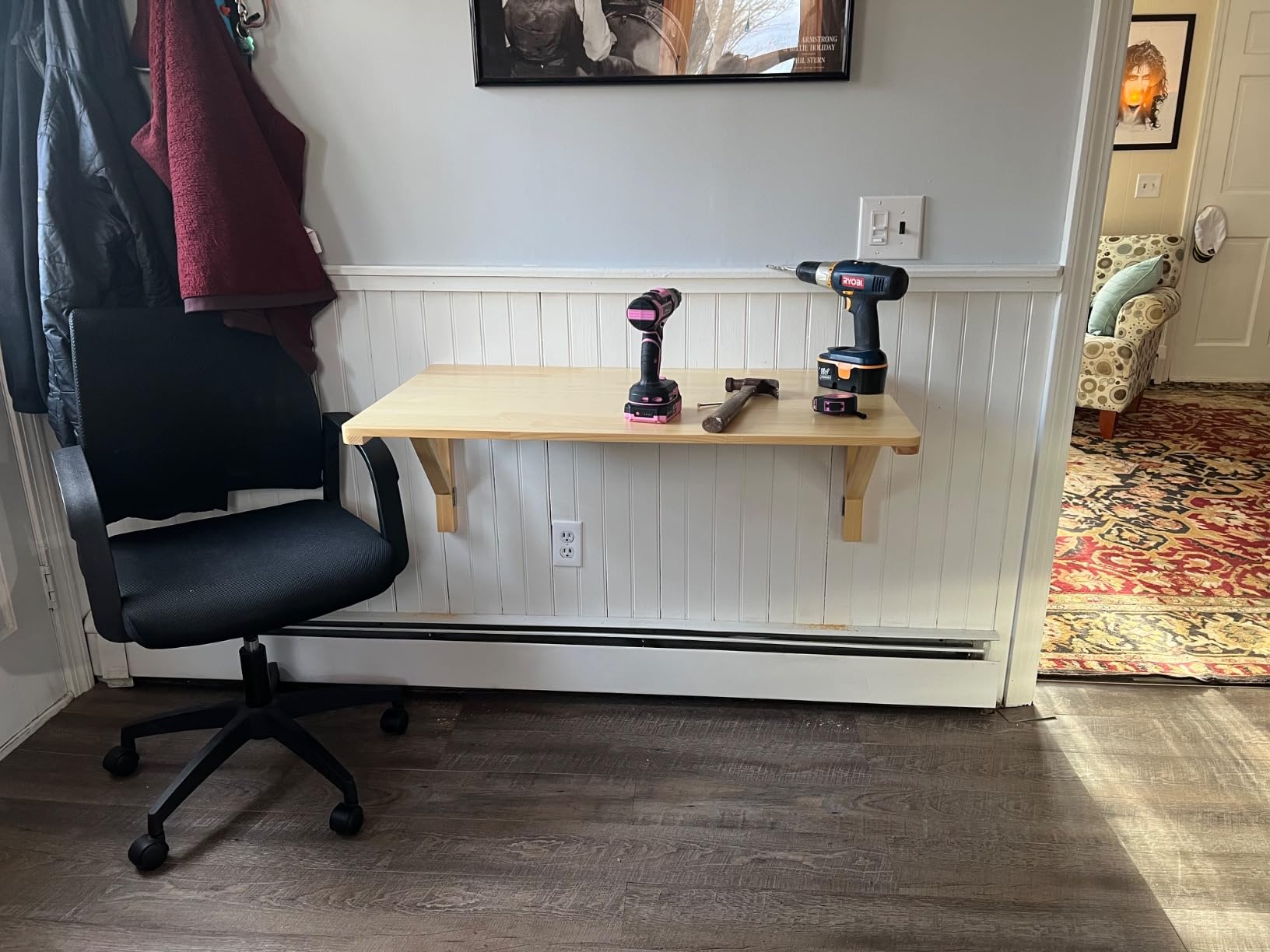 MM MELISEN Wall Mounted Desk - 32x24 Inch, Walnut Finish Solid Wood Desk for Bedroom Office or Laundry Room. Folds Down for laptops, up for Space. Ideal for Apartments, dorms, and Small Homes customer photo 2