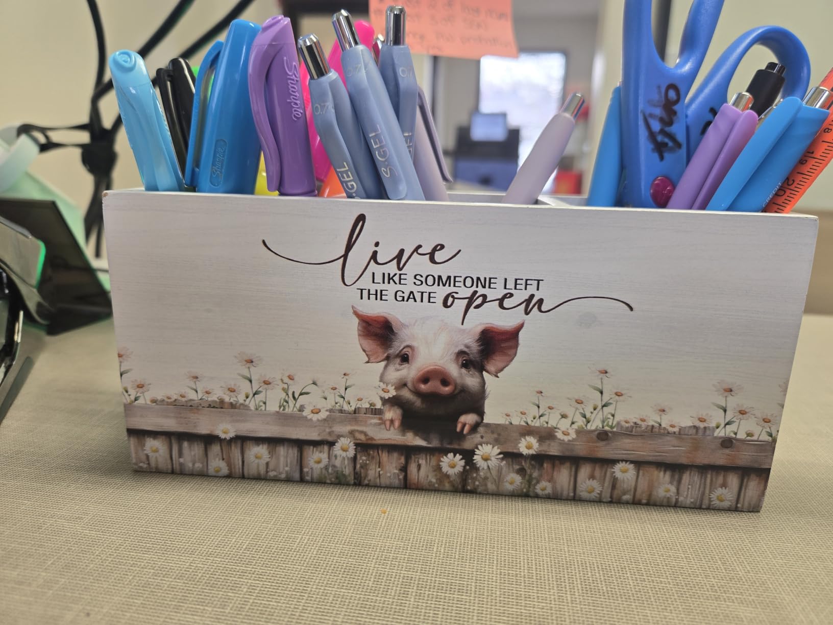 DILSJ Hedgehog Inspirational Pen Pencil Holder Organizer For Desk, Hedgehog Gifts, Rustic Floral Live Like Someone Left The Gate Open Wooden Box Signs For Home Office Desk Tabletop Decoration customer photo 2