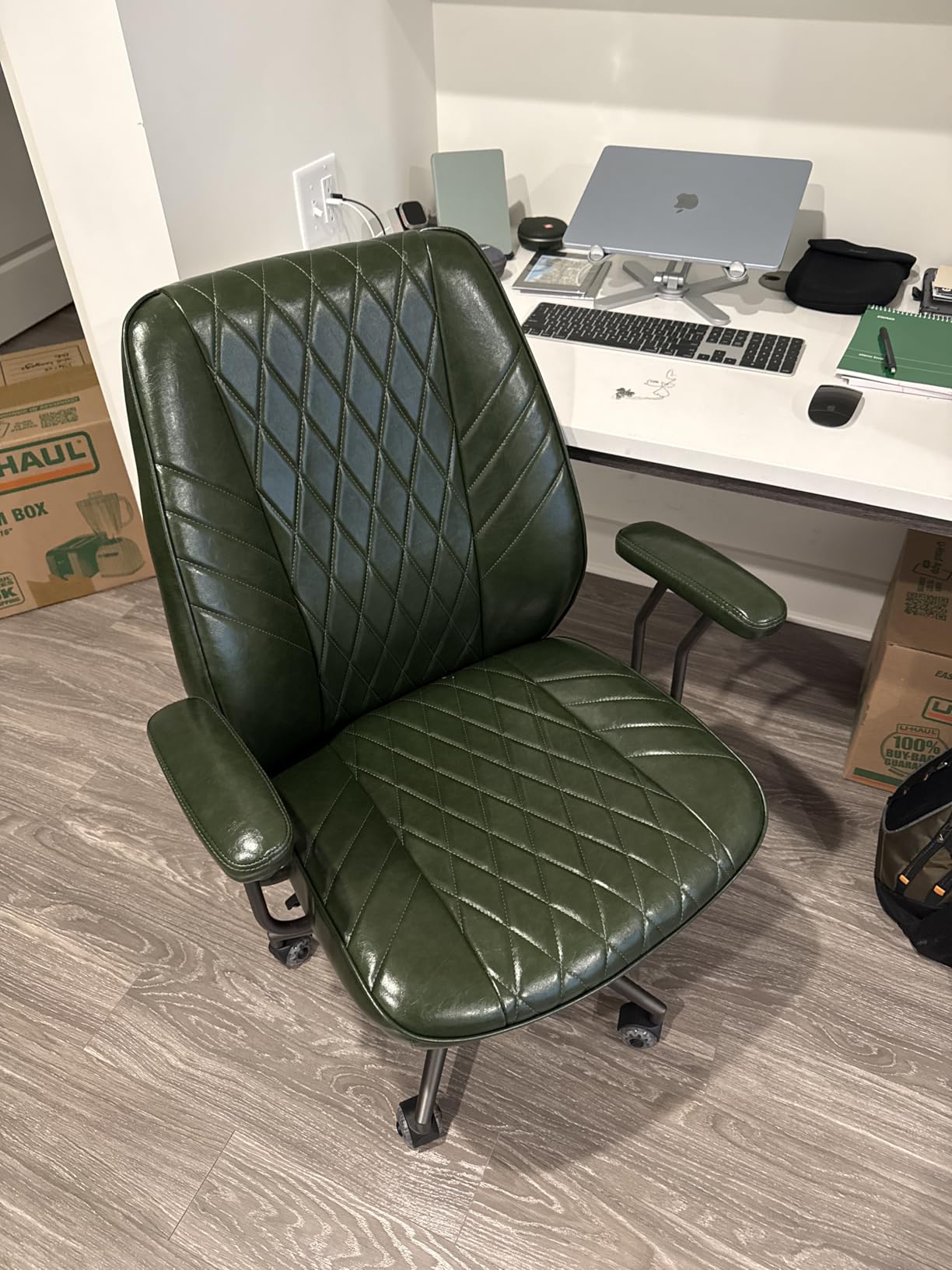 Brown Leather Office Desk Chair with Quiet Rubber Wheels, Height Adjustable, Padded Arms, Vintage Mid Century Office Chair, Retro Style Desk Chair customer photo 2