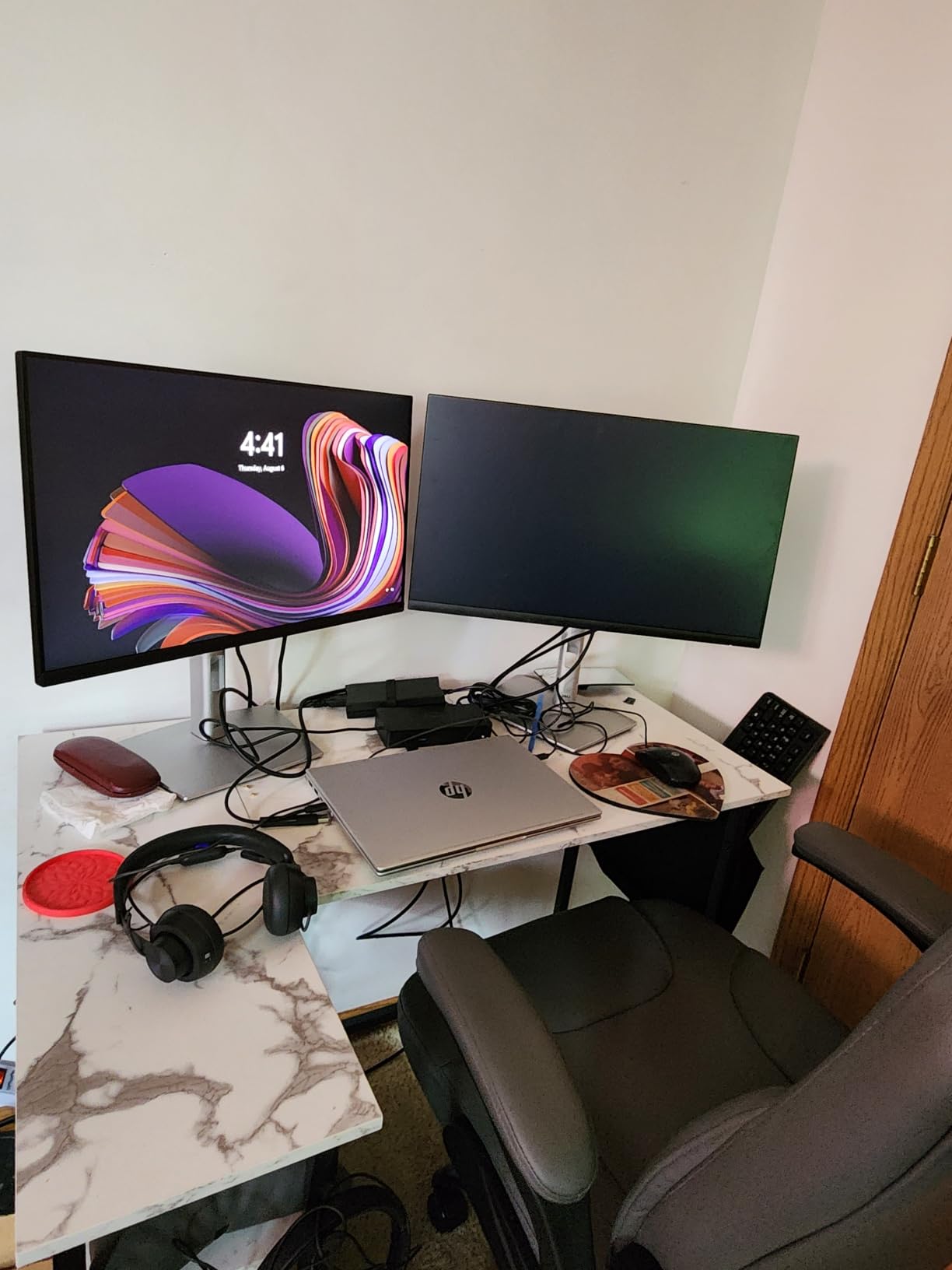 Pamray 40 Inch L Shaped Computer Desk with Reversible Side Storage Shelves, Small Corner Desk for Small Space Home Office, Writing Study Table PC Desk for Bedroom, Vintage customer photo 1